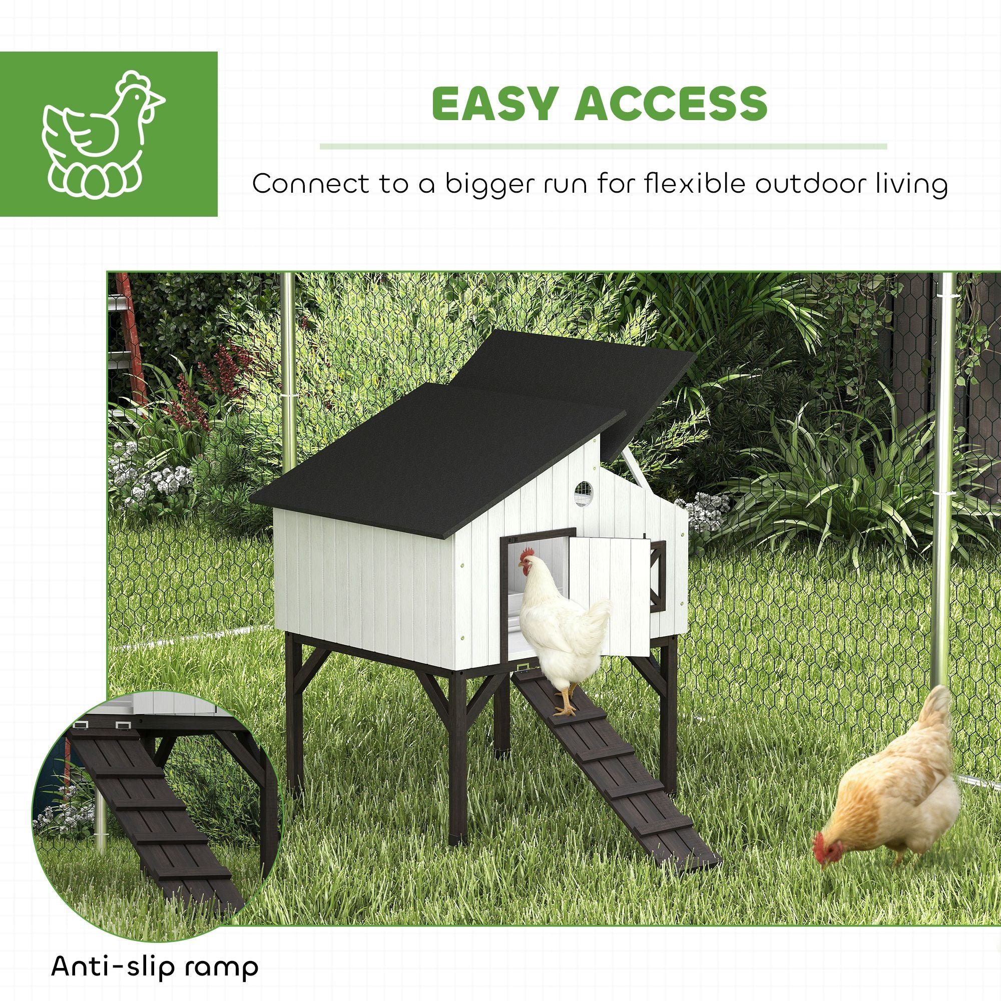 Elevated Chicken Coop & Rabbit Hutch with Nesting Box and Asphalt Roof