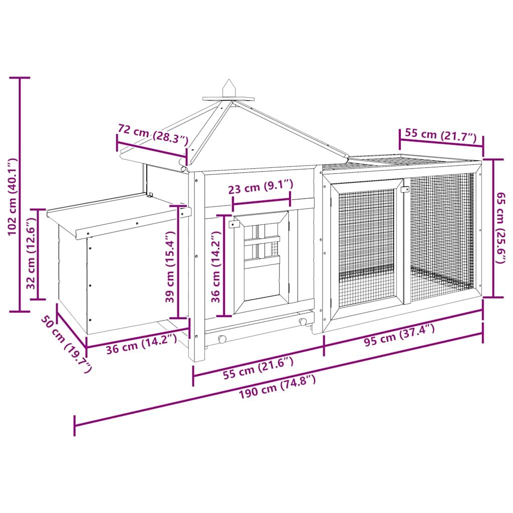Chicken Coop with Nest Box Mocha 74.8"x28.3"x40.2" Solid Firwood