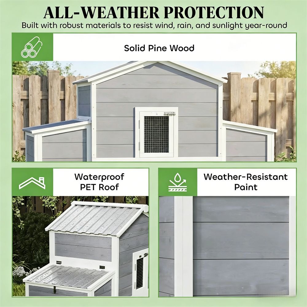 furniture-style Chicken Coop with Secure Run for 2–4 Chickens