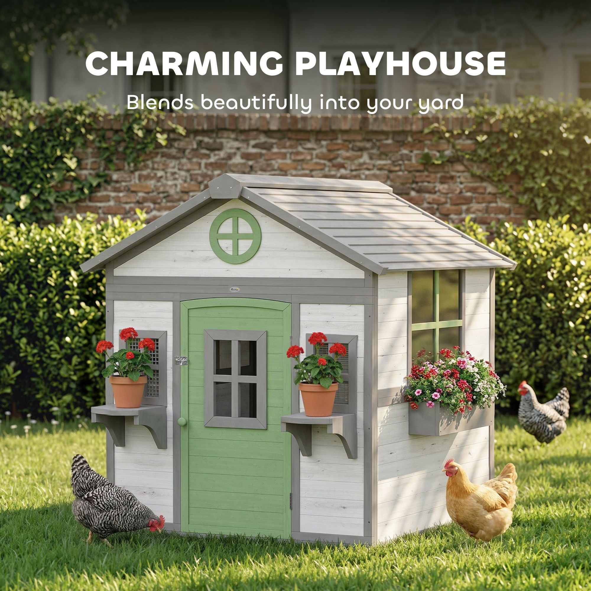 Charming furniture-style Chicken Coop for 2-4 Birds with Built-in Planters