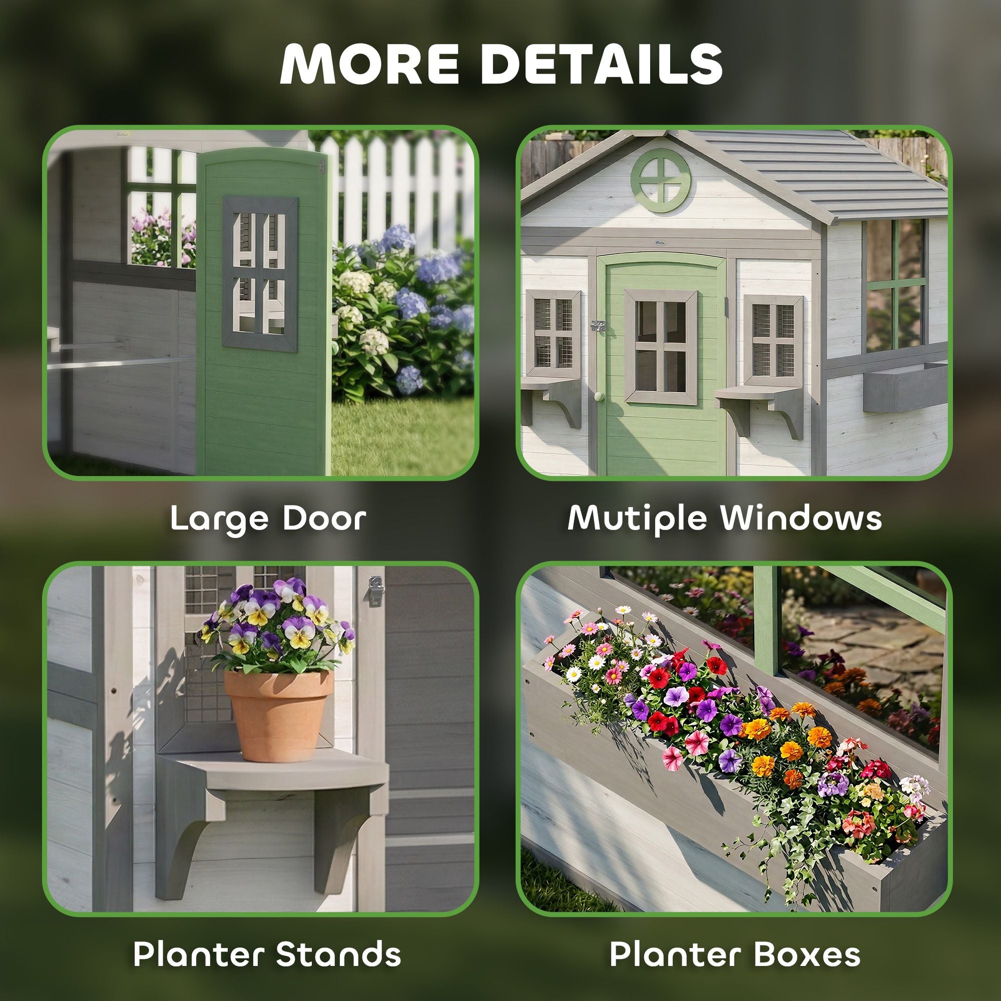 Charming furniture-style Chicken Coop for 2-4 Birds with Built-in Planters