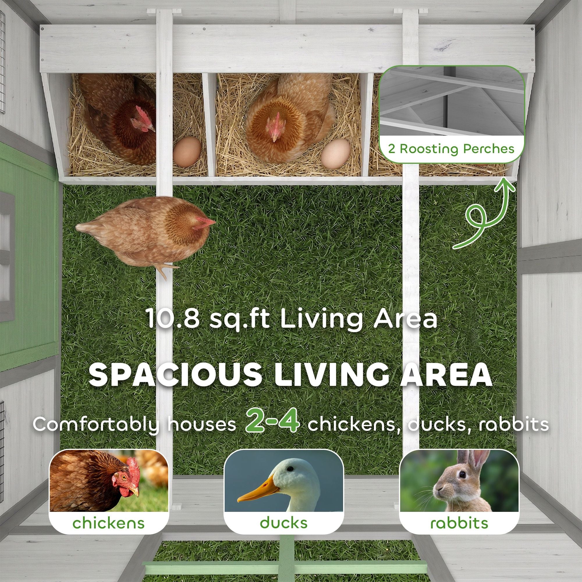 Charming furniture-style Chicken Coop for 2-4 Birds with Built-in Planters
