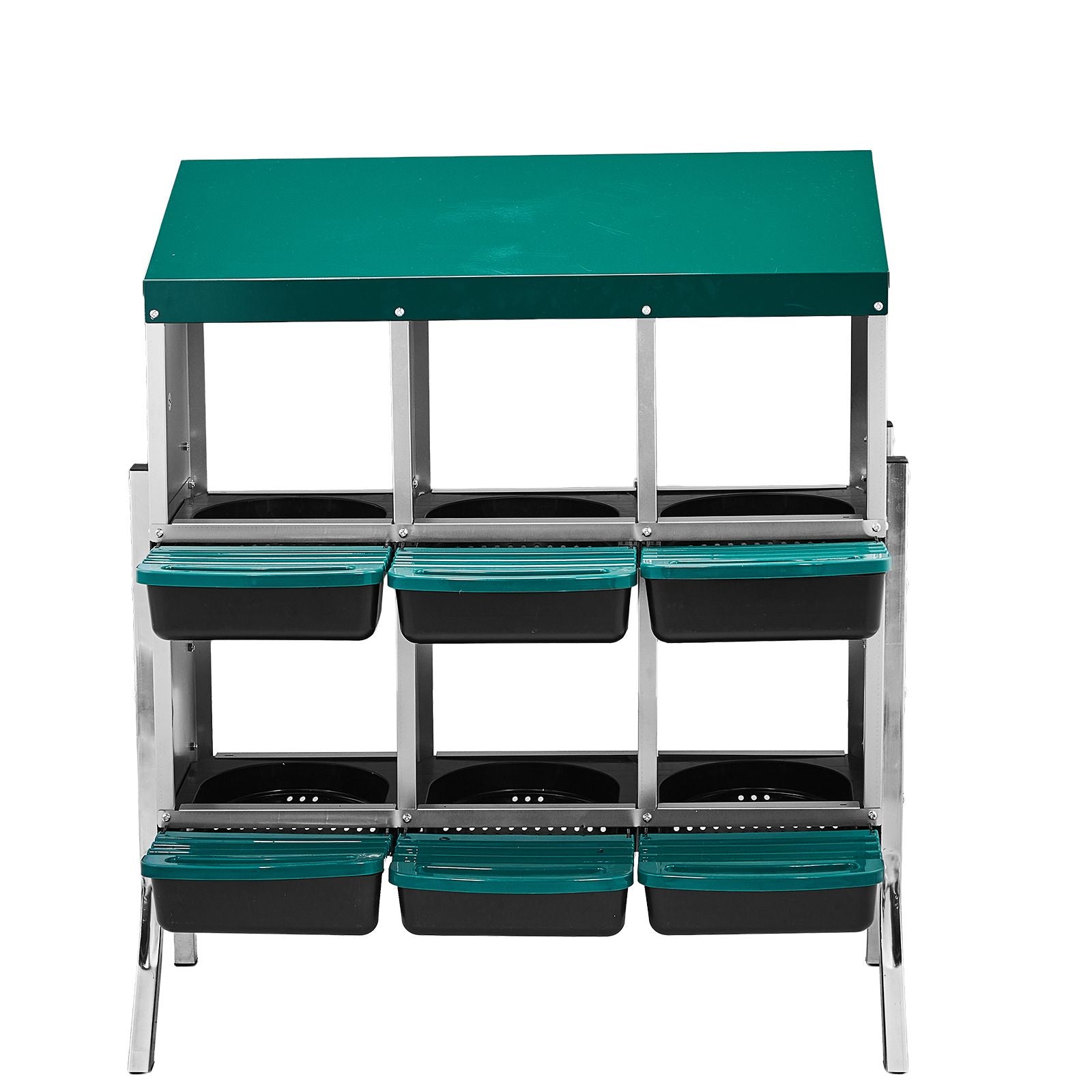 Chicken Nesting Box, 6 Compartment Nesting Box for Laying Eggs, Wall Mount Chicken Brooder Box with Perch, Easy Egg Collection, Cleanable Pull Out Hen Roosting Boxes, 6 Holes, Green