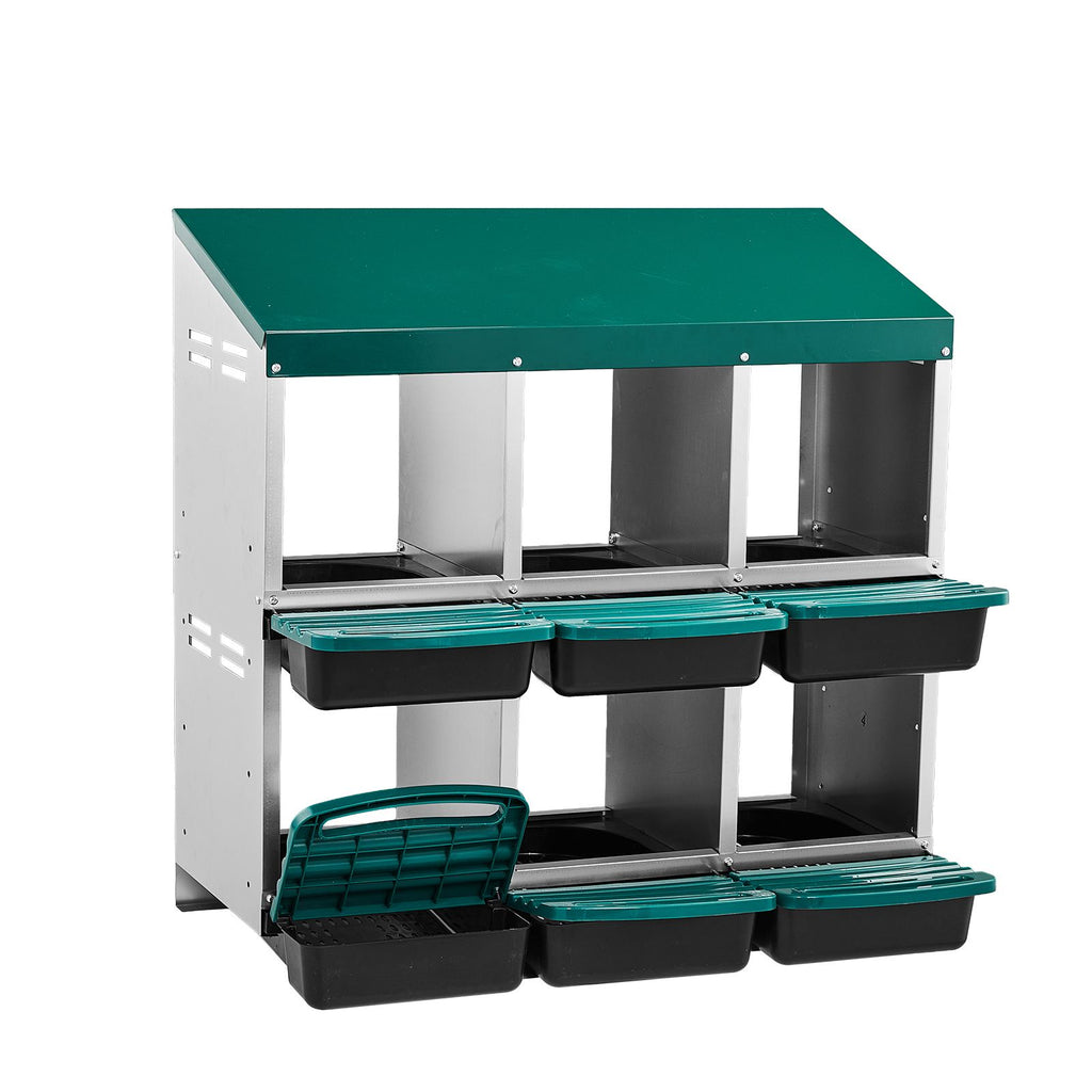 Chicken Nesting Box, 6 Compartment Nesting Box for Laying Eggs, Wall Mount Chicken Brooder Box with Perch, Easy Egg Collection, Cleanable Pull Out Hen Roosting Boxes, 6 Holes, Green