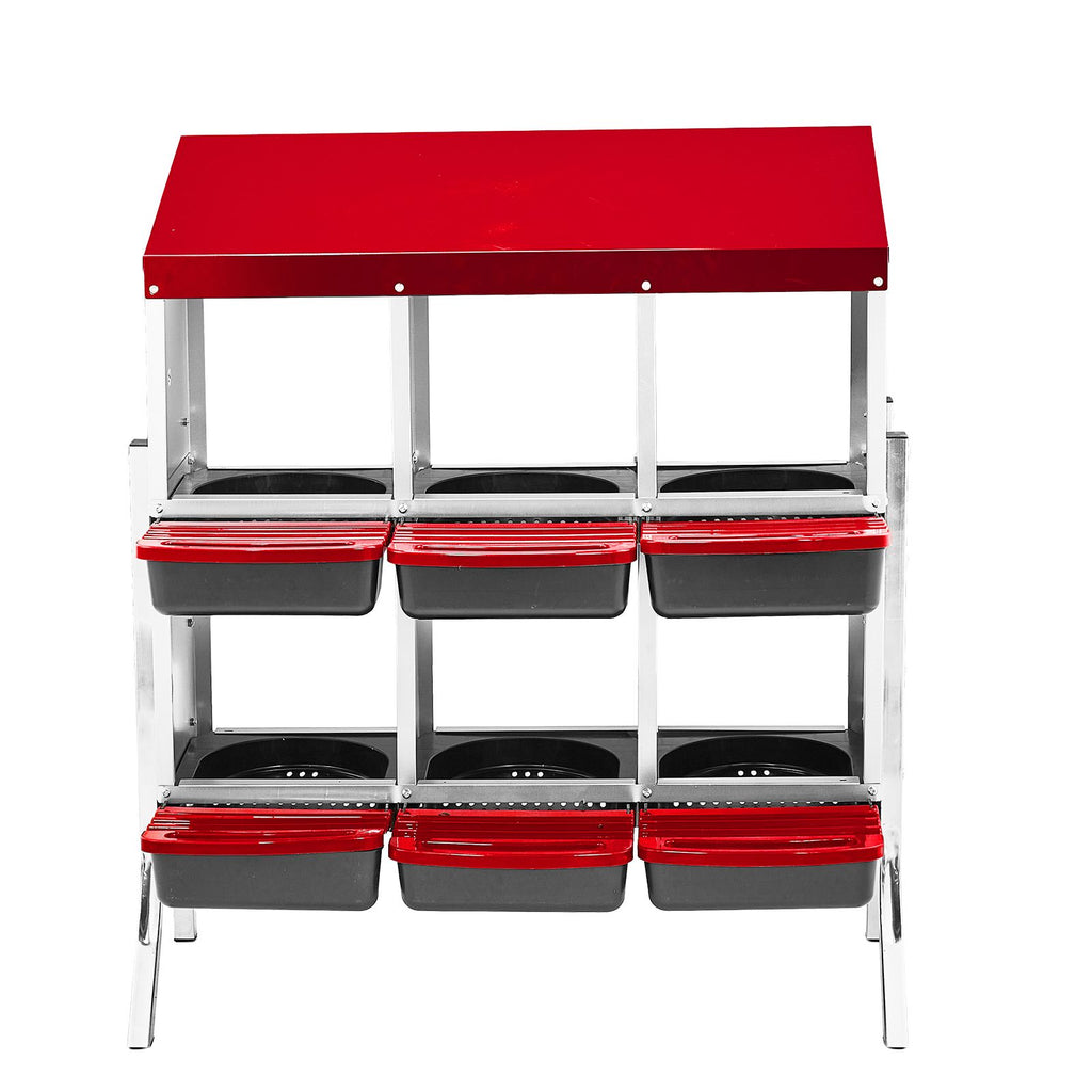 Chicken Nesting Box, 6 Compartment Nesting Box for Laying Eggs, Wall Mount Chicken Brooder Box with Perch, Easy Egg Collection, Cleanable Pull Out Hen Roosting Boxes, 6 Holes, Red