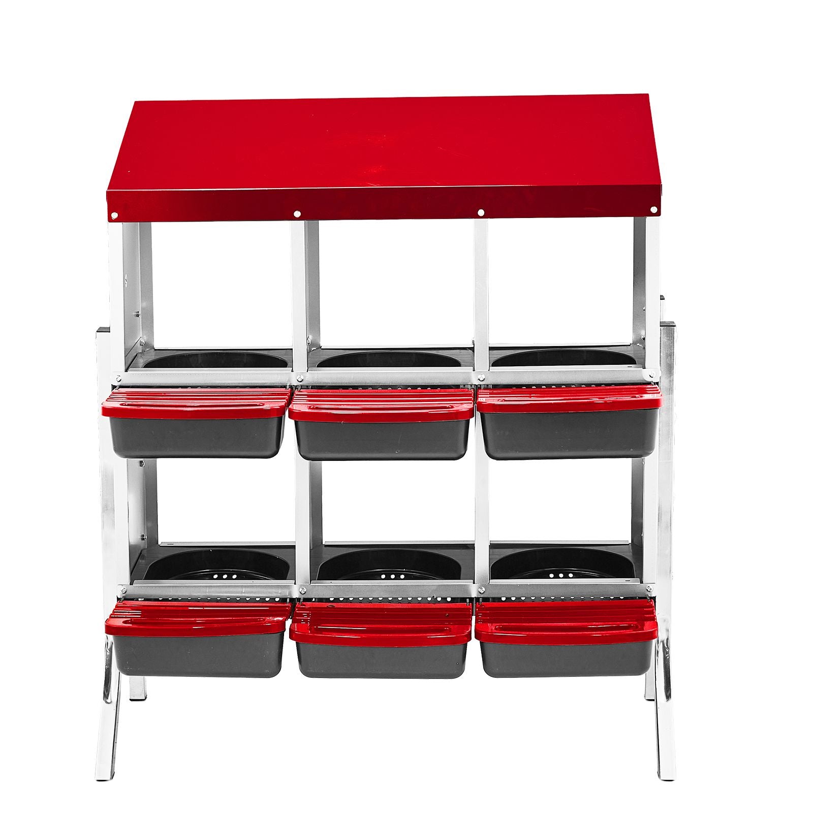 Chicken Nesting Box, 6 Compartment Nesting Box for Laying Eggs, Wall Mount Chicken Brooder Box with Perch, Easy Egg Collection, Cleanable Pull Out Hen Roosting Boxes, 6 Holes, Red