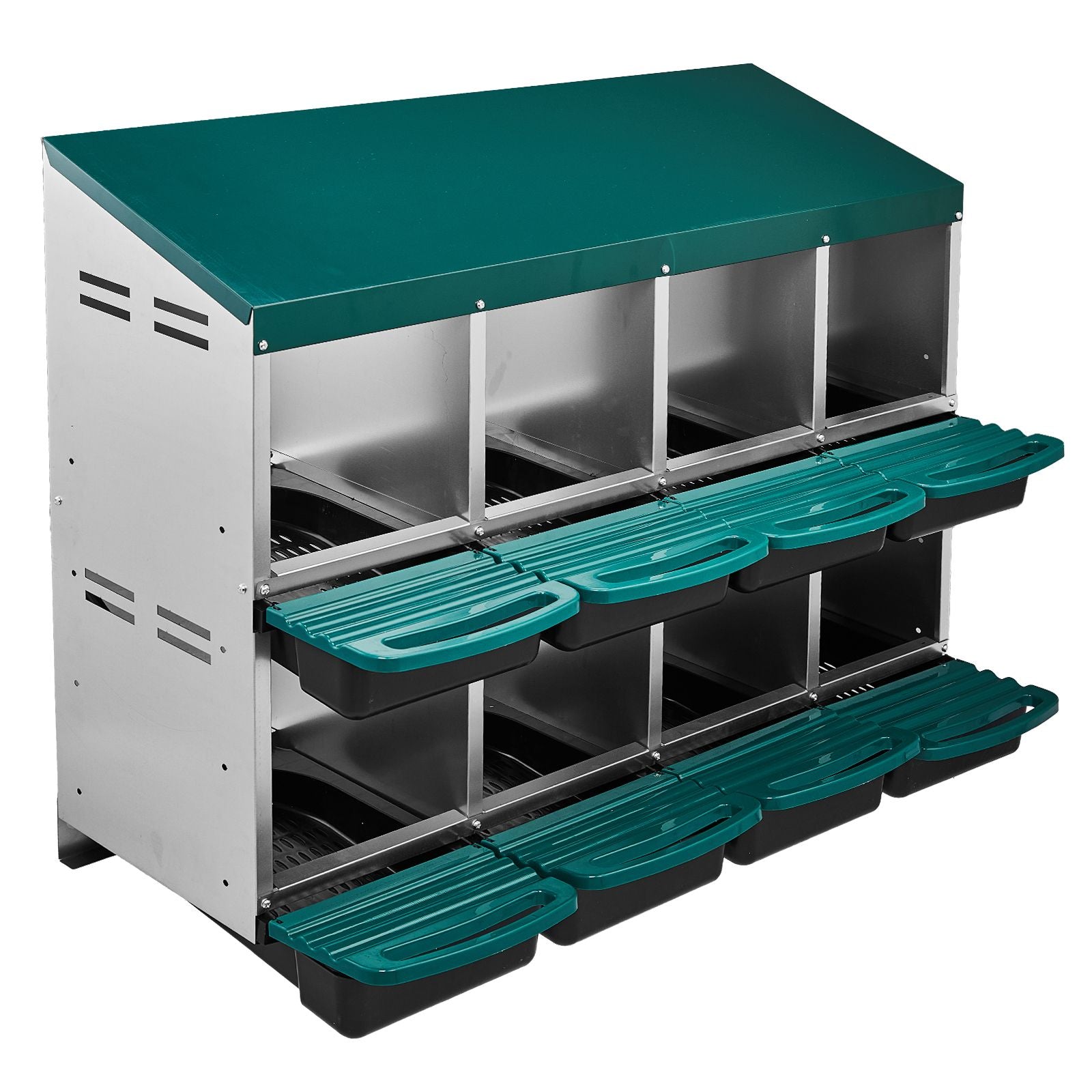 Chicken Nesting Box, 8 Compartment Roll Away Nesting Box for Laying Eggs, Wall Mount Chicken Nesting Boxes, Easy Egg Collection, Cleanable Pull Out Hen Roosting Boxes, 8 Holes, Green