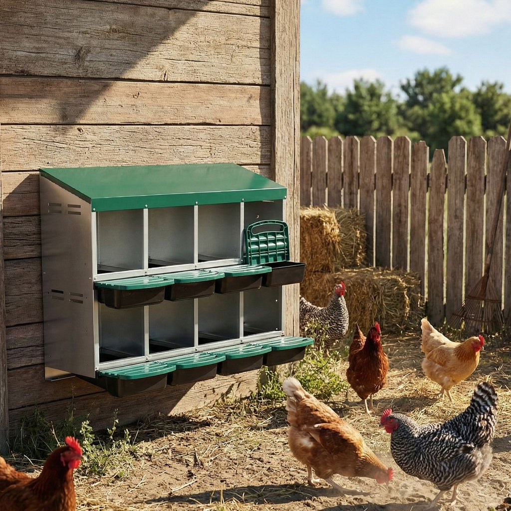 Chicken Nesting Box, 8 Compartment Roll Away Nesting Box for Laying Eggs, Wall Mount Chicken Nesting Boxes, Easy Egg Collection, Cleanable Pull Out Hen Roosting Boxes, 8 Holes, Green