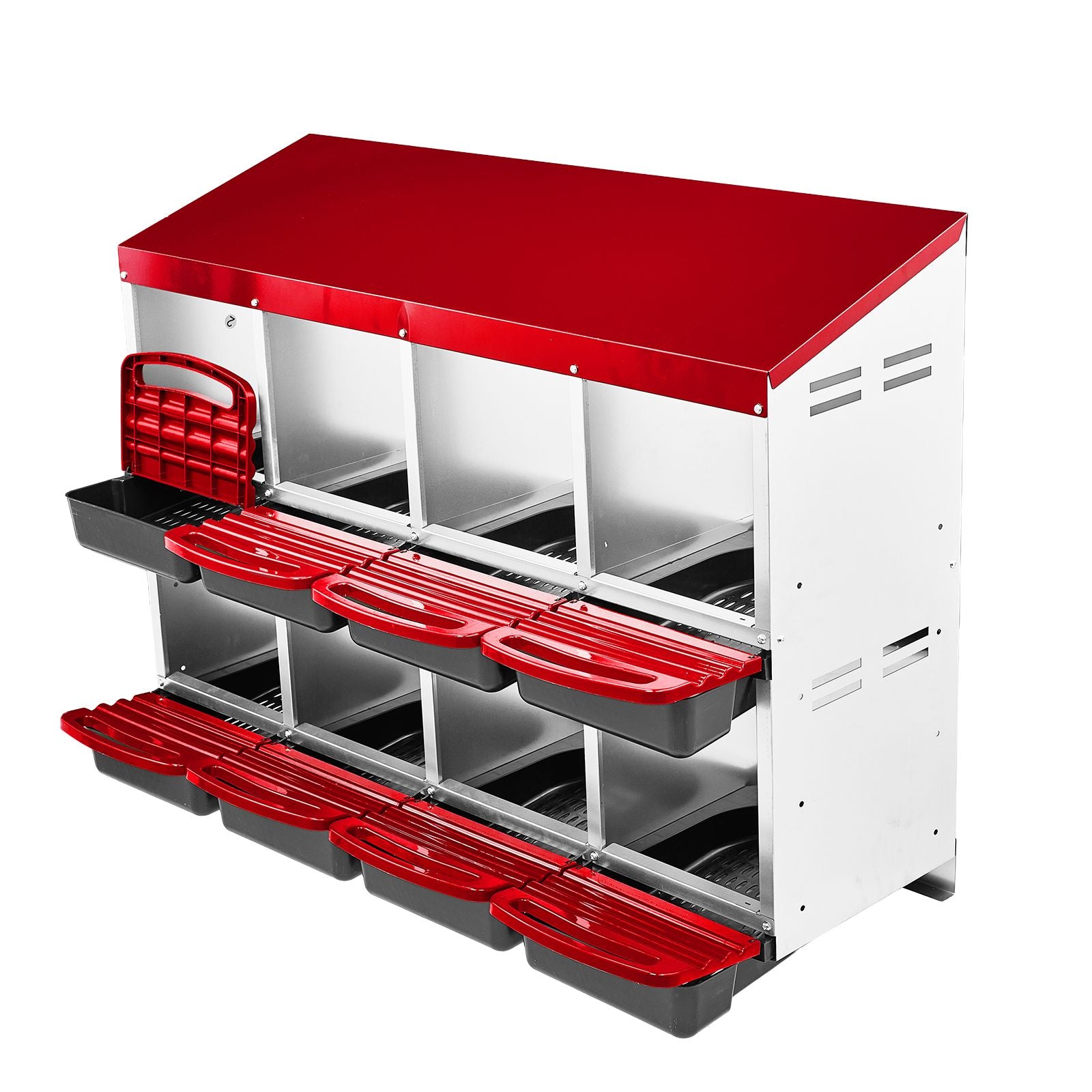 Chicken Nesting Box, 8 Compartment Roll Away Nesting Box for Laying Eggs, Wall Mount Chicken Nesting Boxes, Easy Egg Collection, Cleanable Pull Out Hen Roosting Boxes, 8 Holes, Red