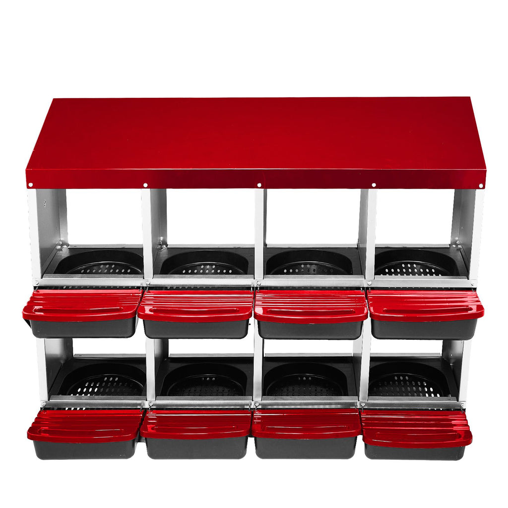 Chicken Nesting Box, 8 Compartment Roll Away Nesting Box for Laying Eggs, Wall Mount Chicken Nesting Boxes, Easy Egg Collection, Cleanable Pull Out Hen Roosting Boxes, 8 Holes, Red