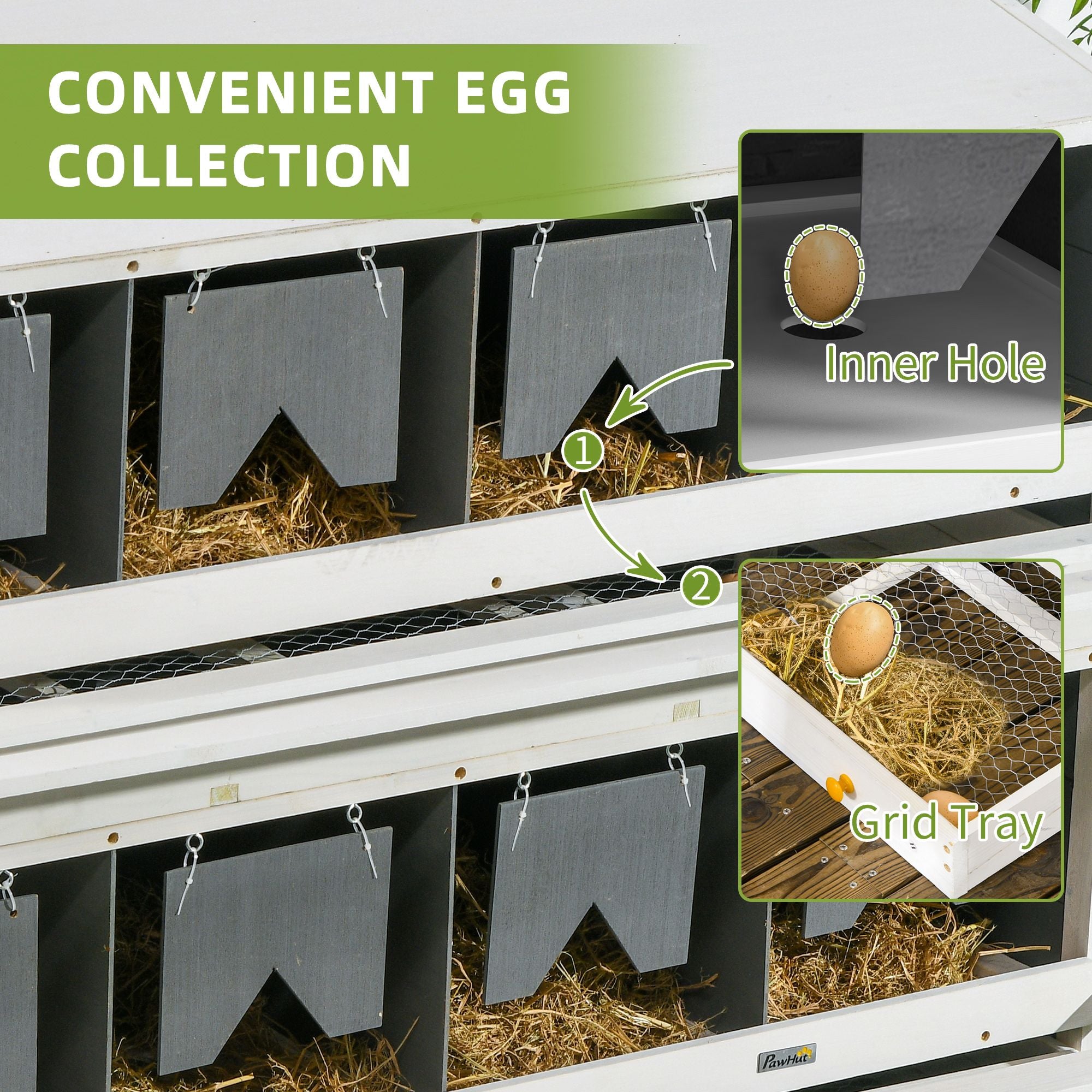 Chicken Nesting Box, 8 Compartment Wood Laying Boxes for Chicken Coop with Egg Collection Trays Perches for 16-32 Hens
