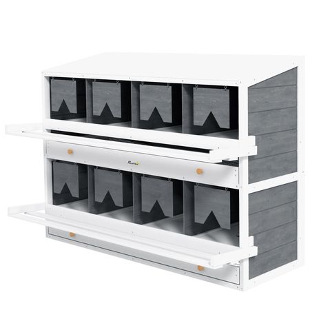 Chicken Nesting Box, 8 Compartment Wood Laying Boxes for Chicken Coop with Egg Collection Trays Perches for 16-32 Hens