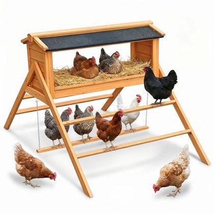 Spacious Solid furniture-style Chicken Nesting Box with Perch and water-ready Roof