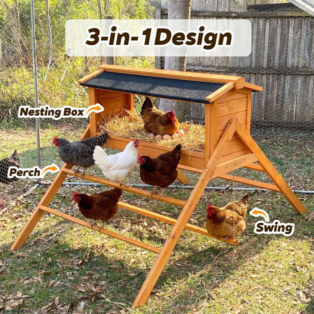 Spacious Solid furniture-style Chicken Nesting Box with Perch and water-ready Roof