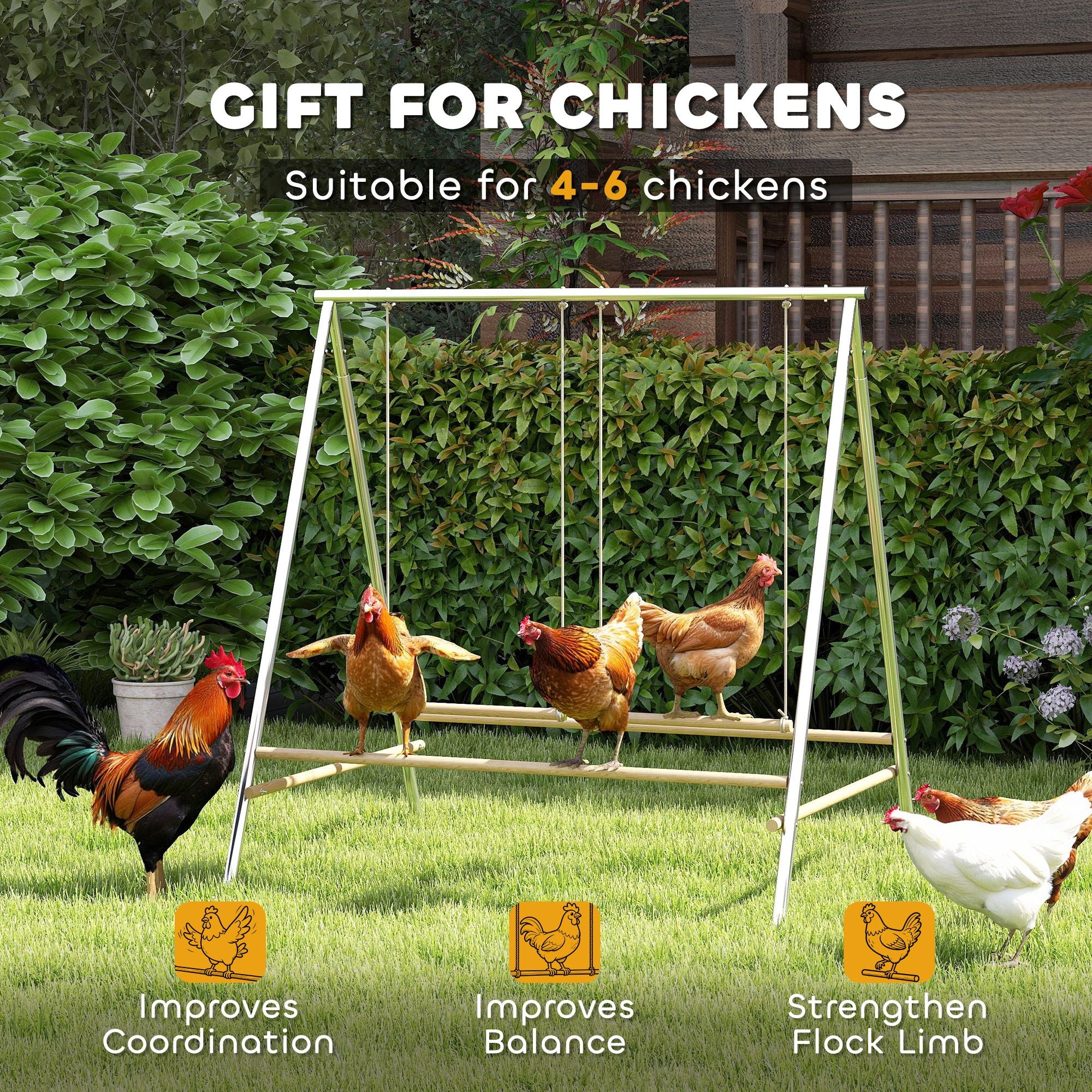 Chicken Perch for Coop, Chicken Roosting Bars with 2 Swings, Coop Accessories for Farm, Backyard, Silver