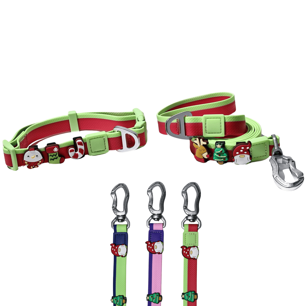 Christmas Themed water-ready Dog Collar & Leash Set with Cute Charms