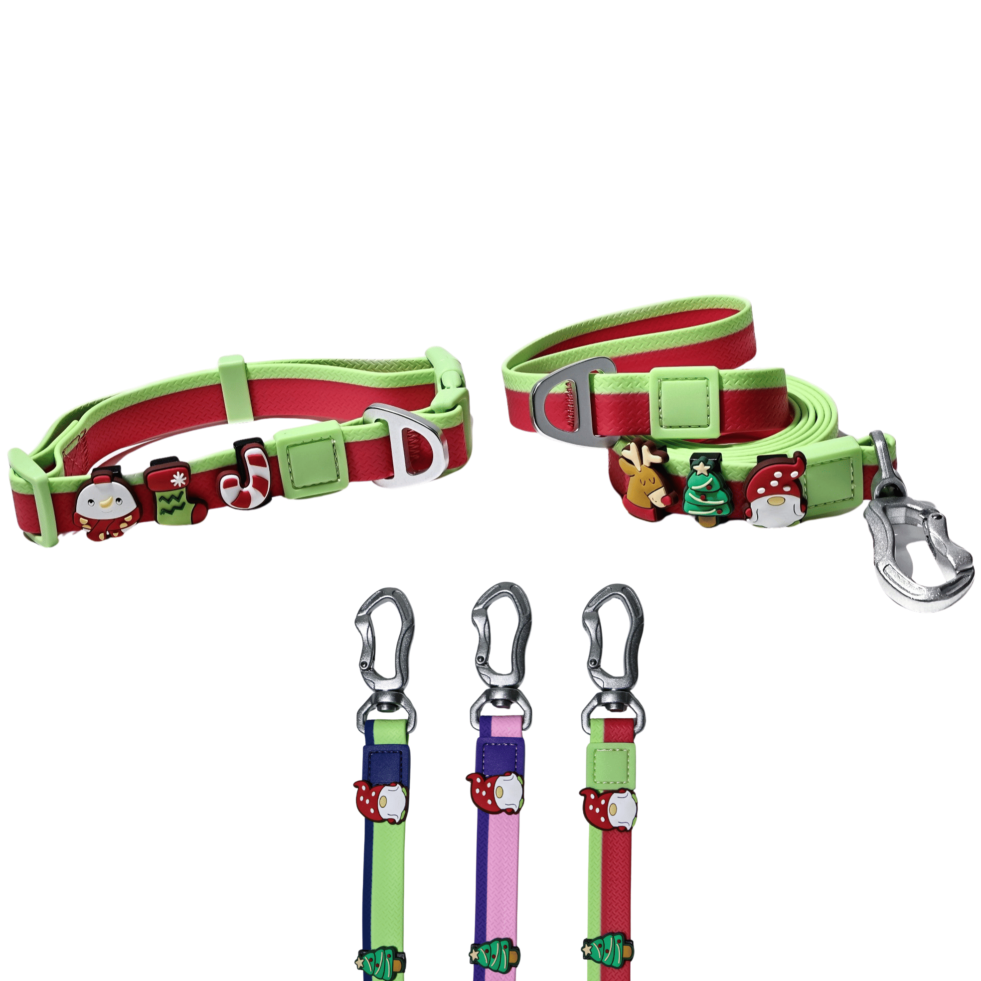 Christmas Themed water-ready Dog Collar & Leash Set with Cute Charms