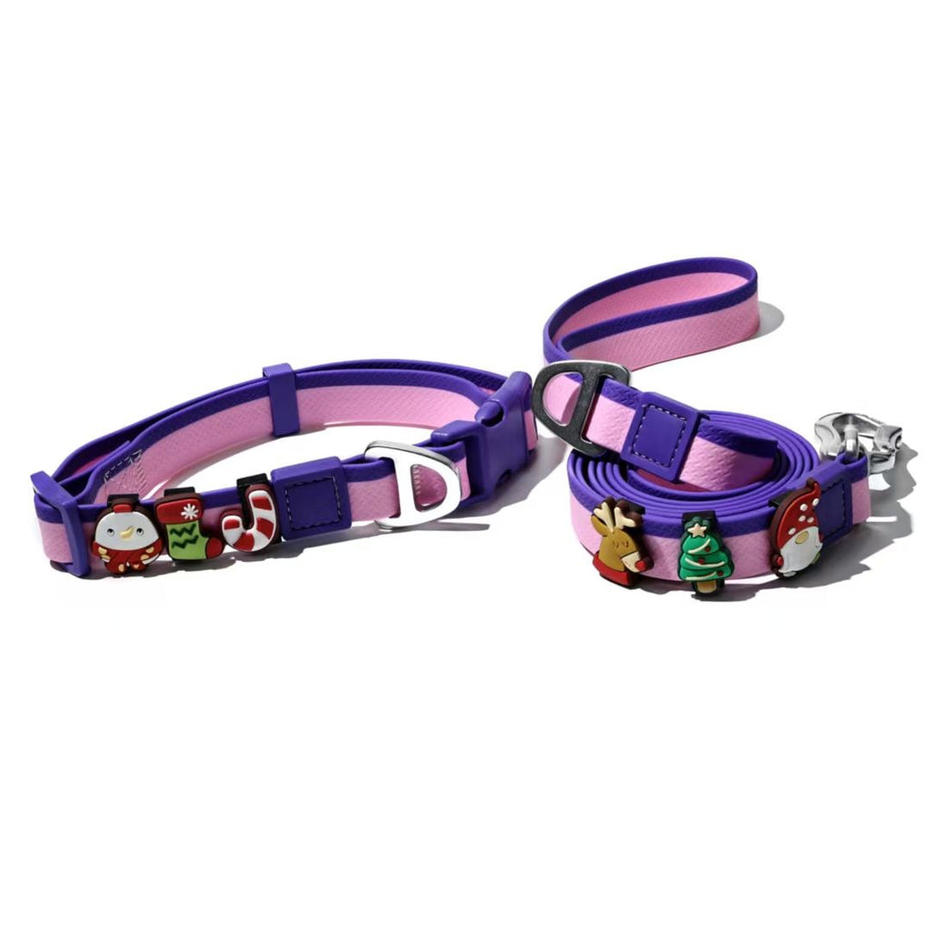Christmas Themed water-ready Dog Collar & Leash Set with Cute Charms