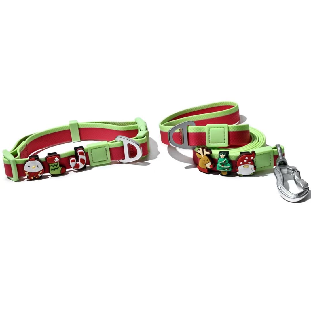 Christmas Themed water-ready Dog Collar & Leash Set with Cute Charms