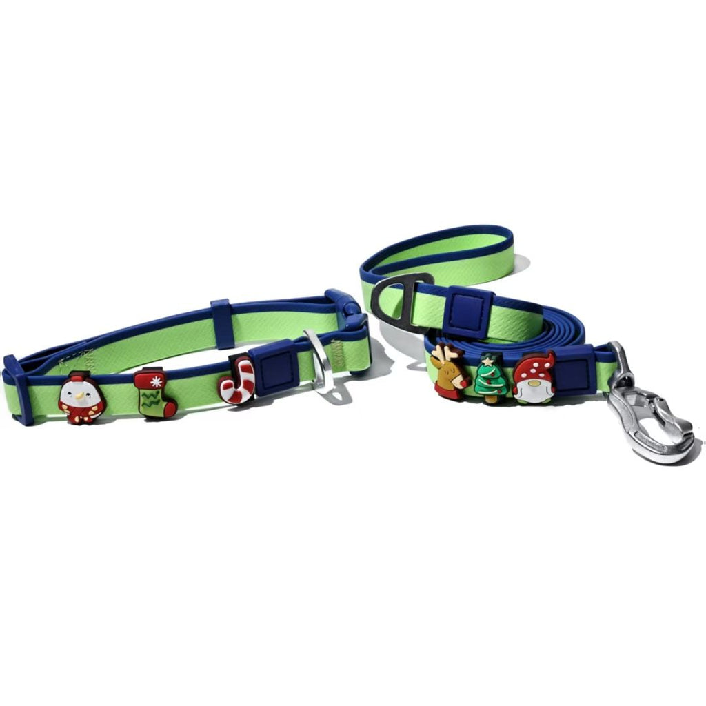 Christmas Themed water-ready Dog Collar & Leash Set with Cute Charms