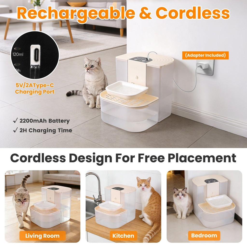 Cordless Dog Cat Water Fountain 4.5L, Dual Tank Filtration Automatic Pet Water Dispenser with Easy Cleaning