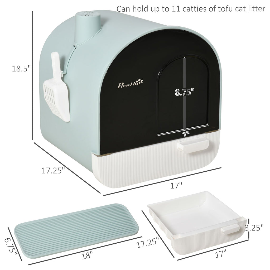 Covered Cat Litter Box, 17"x17"x18.5", Indoor with Lid, Tray, Scoop, Filter, Green