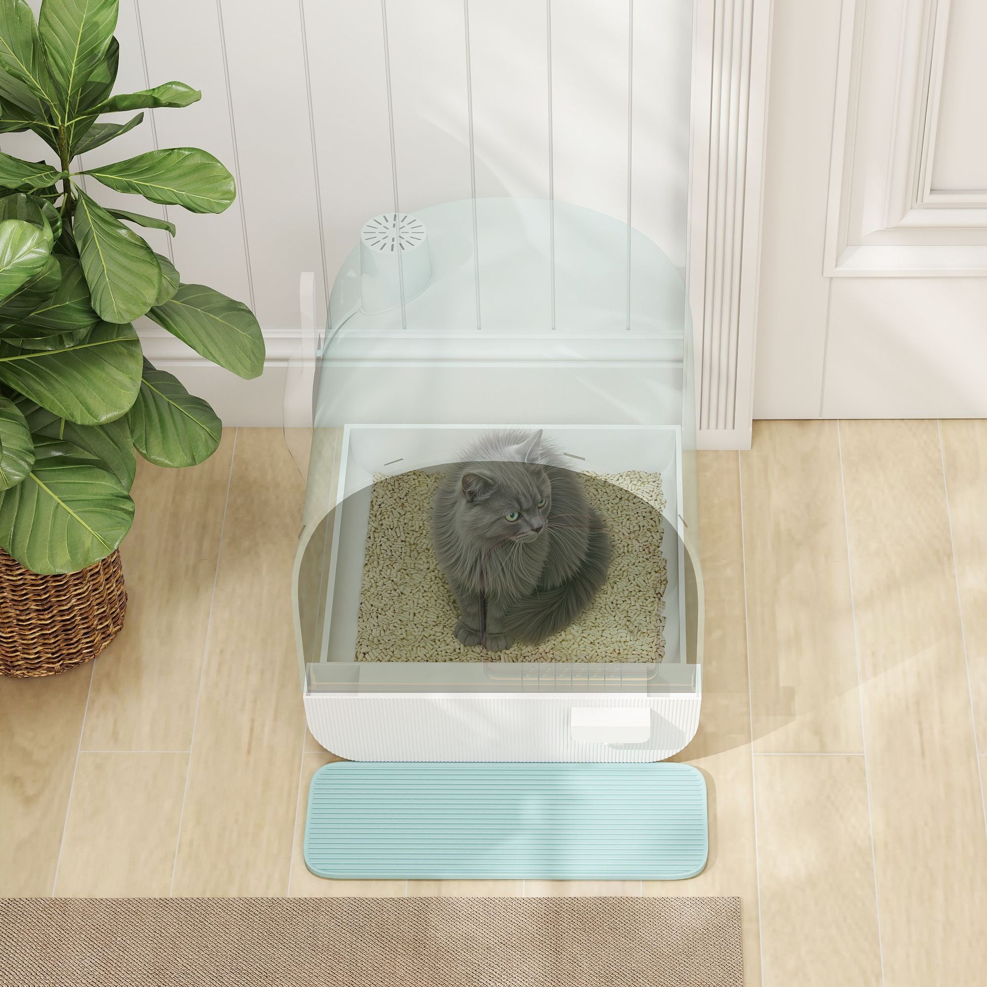 Covered Cat Litter Box, 17"x17"x18.5", Indoor with Lid, Tray, Scoop, Filter, Green