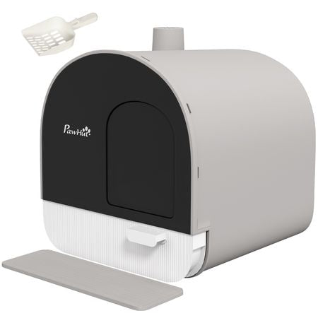 Covered Cat Litter Box, for Indoor use, with Tray, Scoop, Filter, 17"x17"x18.5", Light Gray