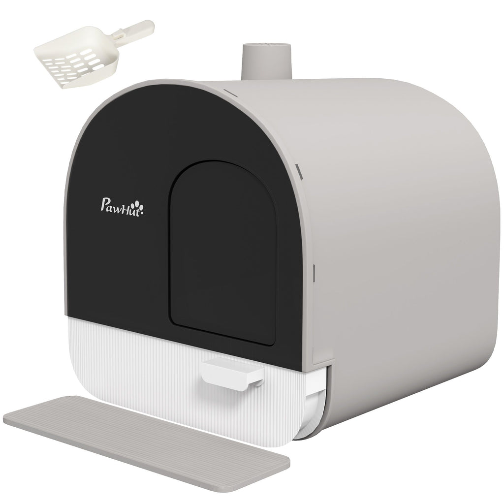Covered Cat Litter Box, for Indoor use, with Tray, Scoop, Filter, 17"x17"x18.5", Light Gray