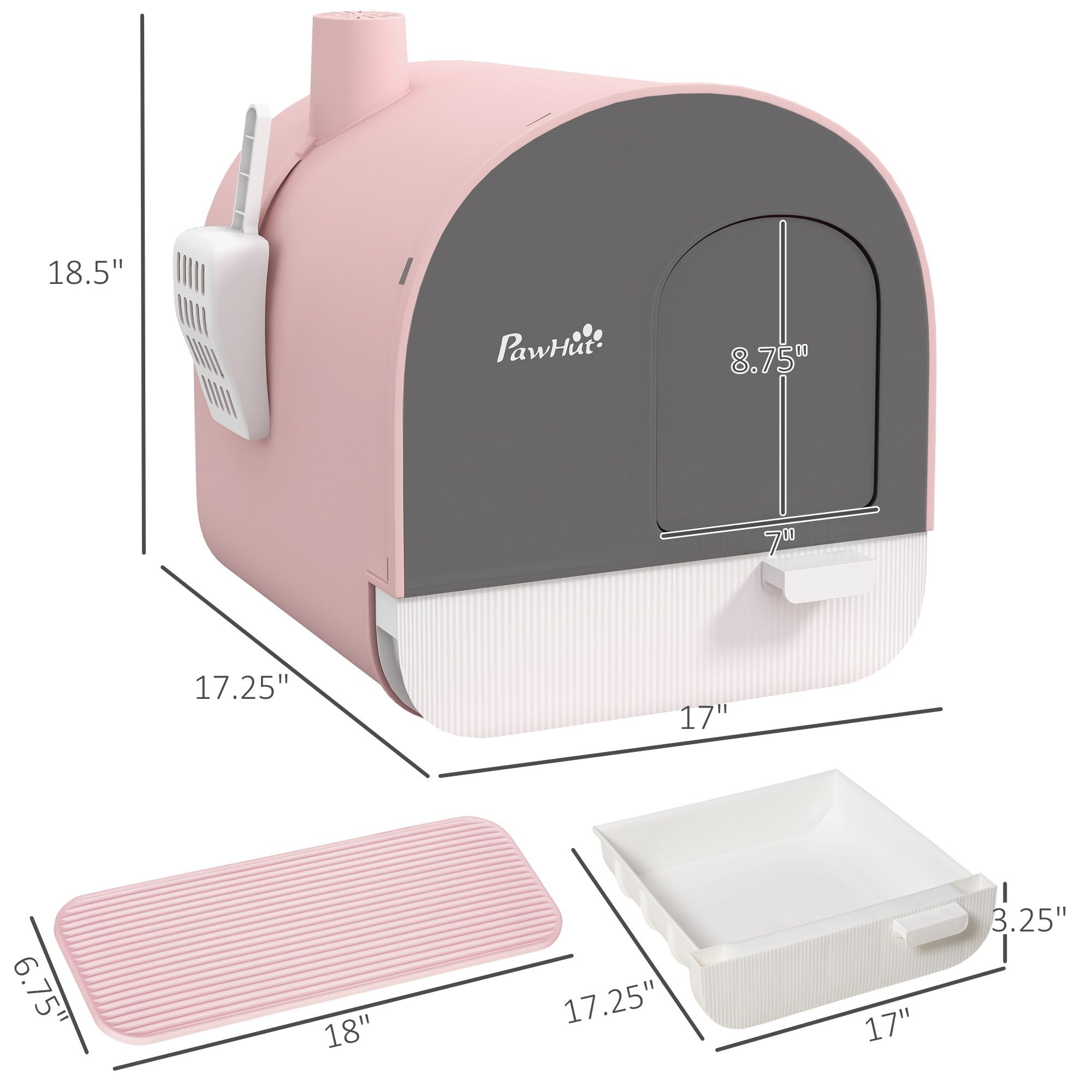 Covered Cat Litter Box with Lid, Scoop, and Filter, Compact Design, Pink