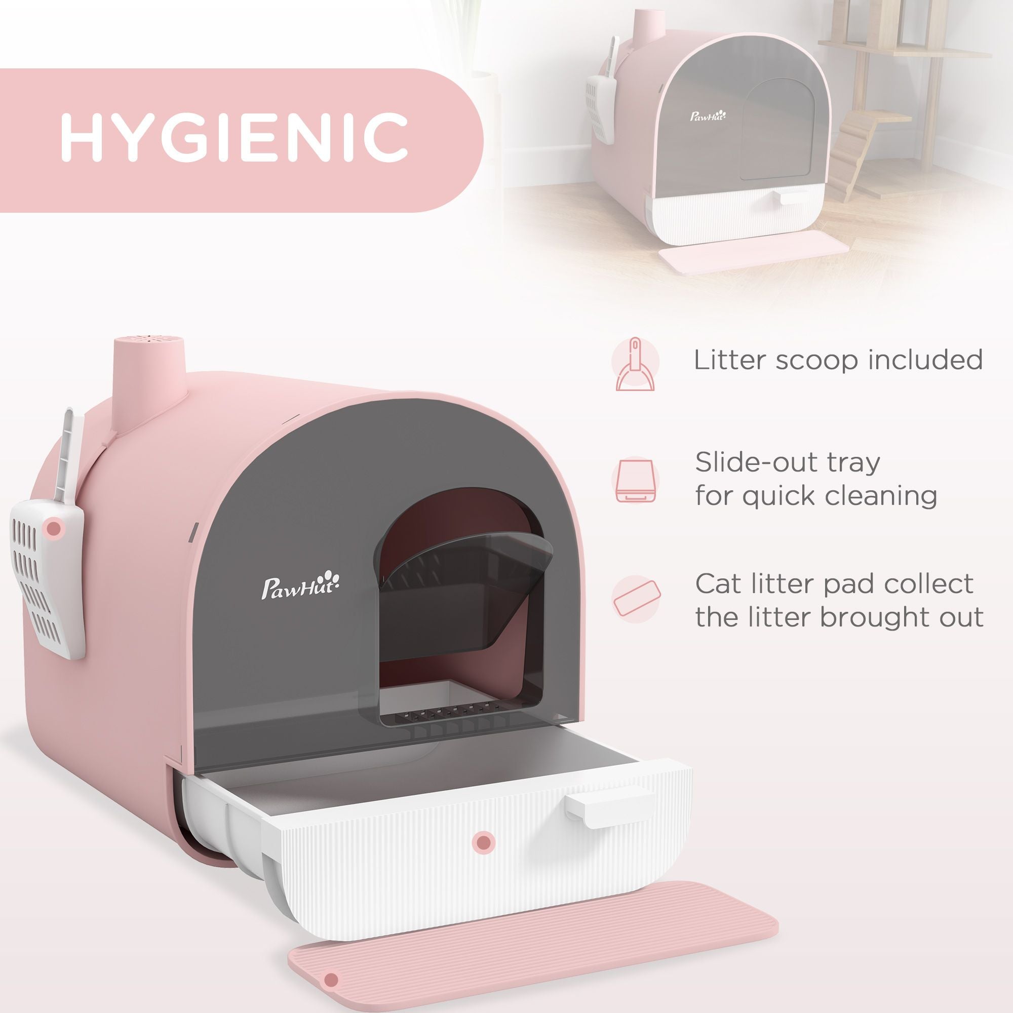 Covered Cat Litter Box with Lid, Scoop, and Filter, Compact Design, Pink