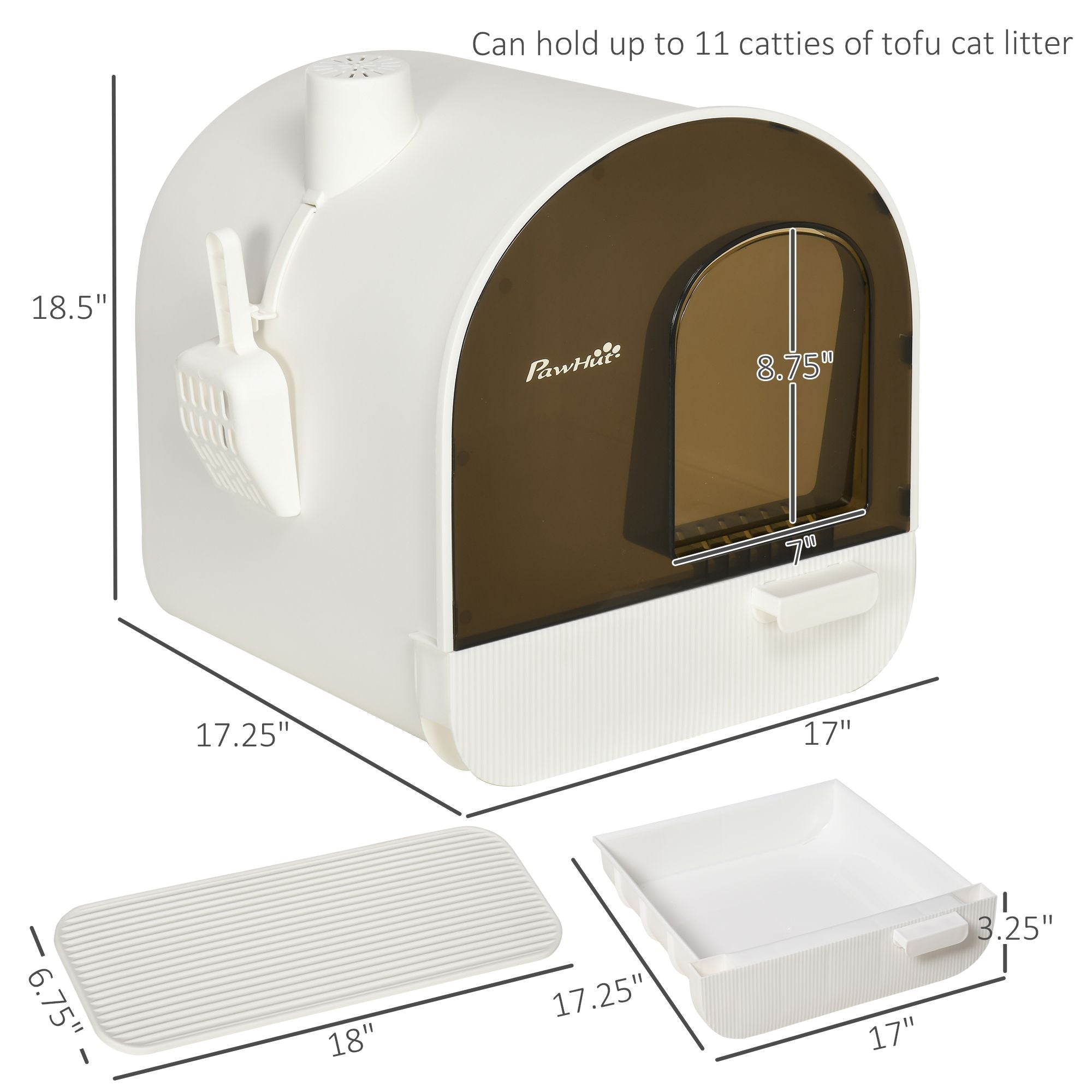 Covered Cat Litter Box with Lid, Scoop, and Filter, Sleek White