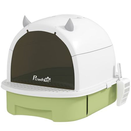 Covered Cat Litter Box with Lid, Scoop, Deodorizing Bags for Odor Control, Privacy, Easy to Clean, Green