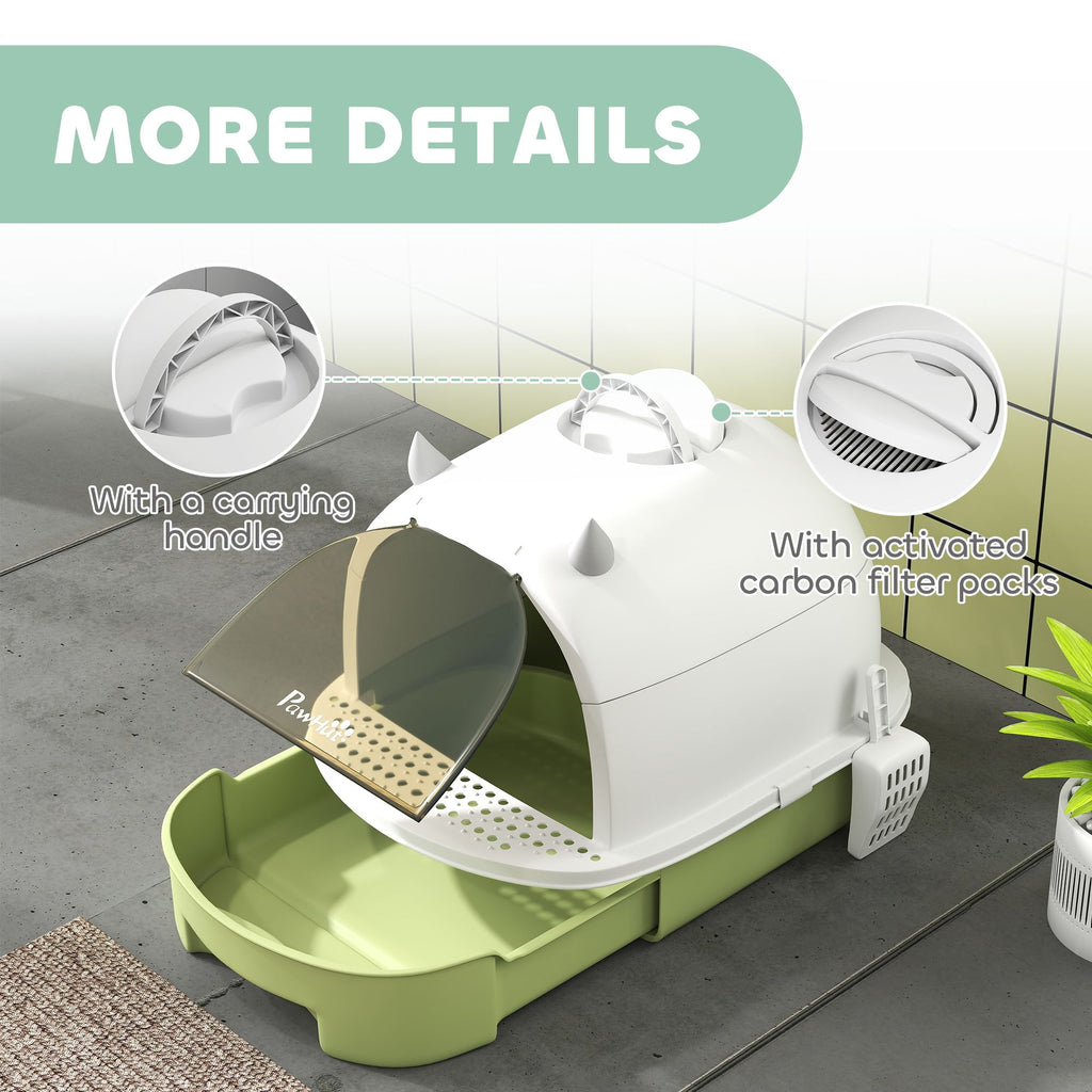 Covered Cat Litter Box with Lid, Scoop, Deodorizing Bags for Odor Control, Privacy, Easy to Clean, Green