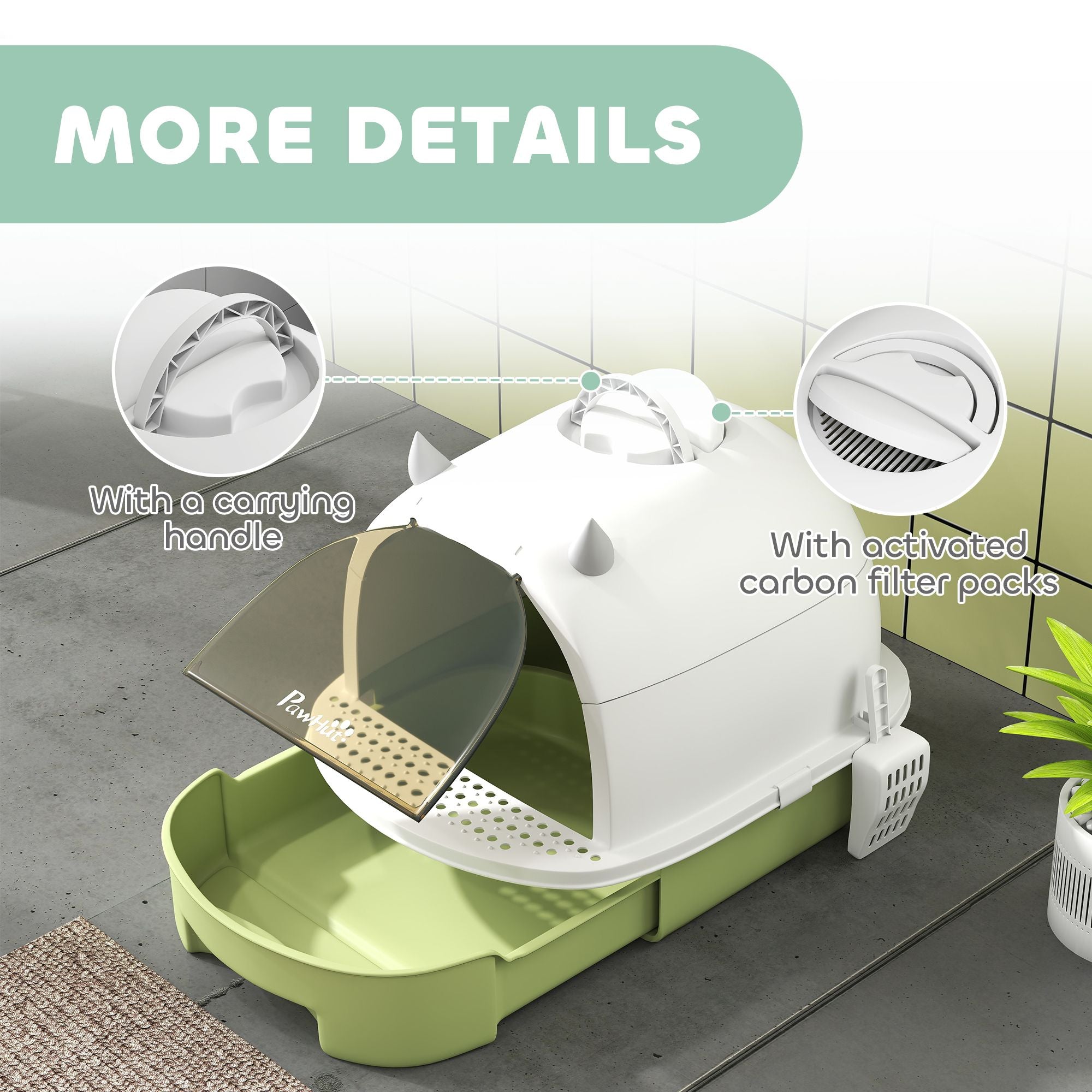 Covered Cat Litter Box with Lid, Scoop, Deodorizing Bags for Odor Control, Privacy, Easy to Clean, Green