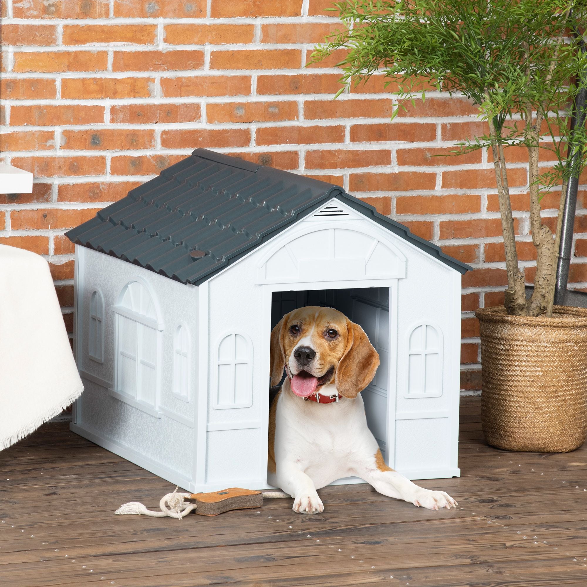 All-Weather Water-Resistant Dog House with Cute Window & Easy Assembly