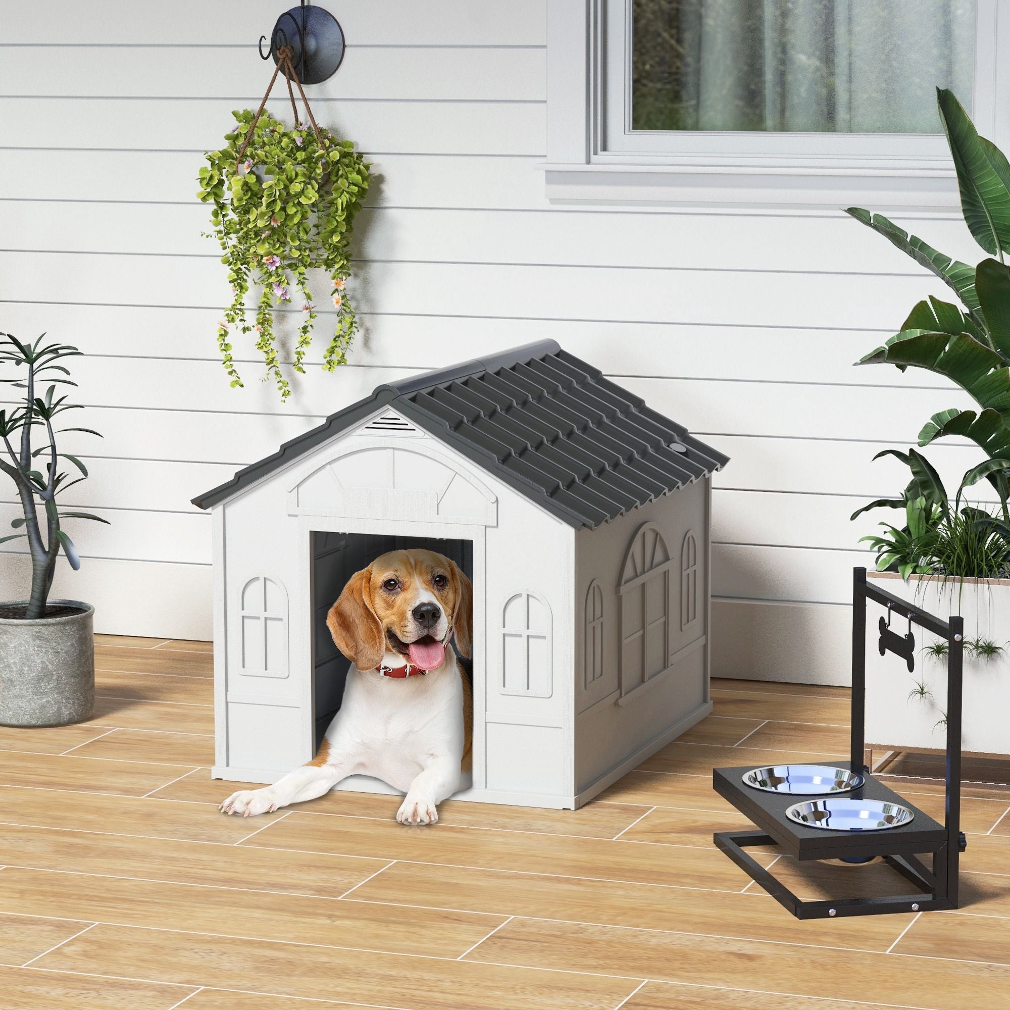 All-Weather Water-Resistant Dog House with Cute Window & Easy Assembly