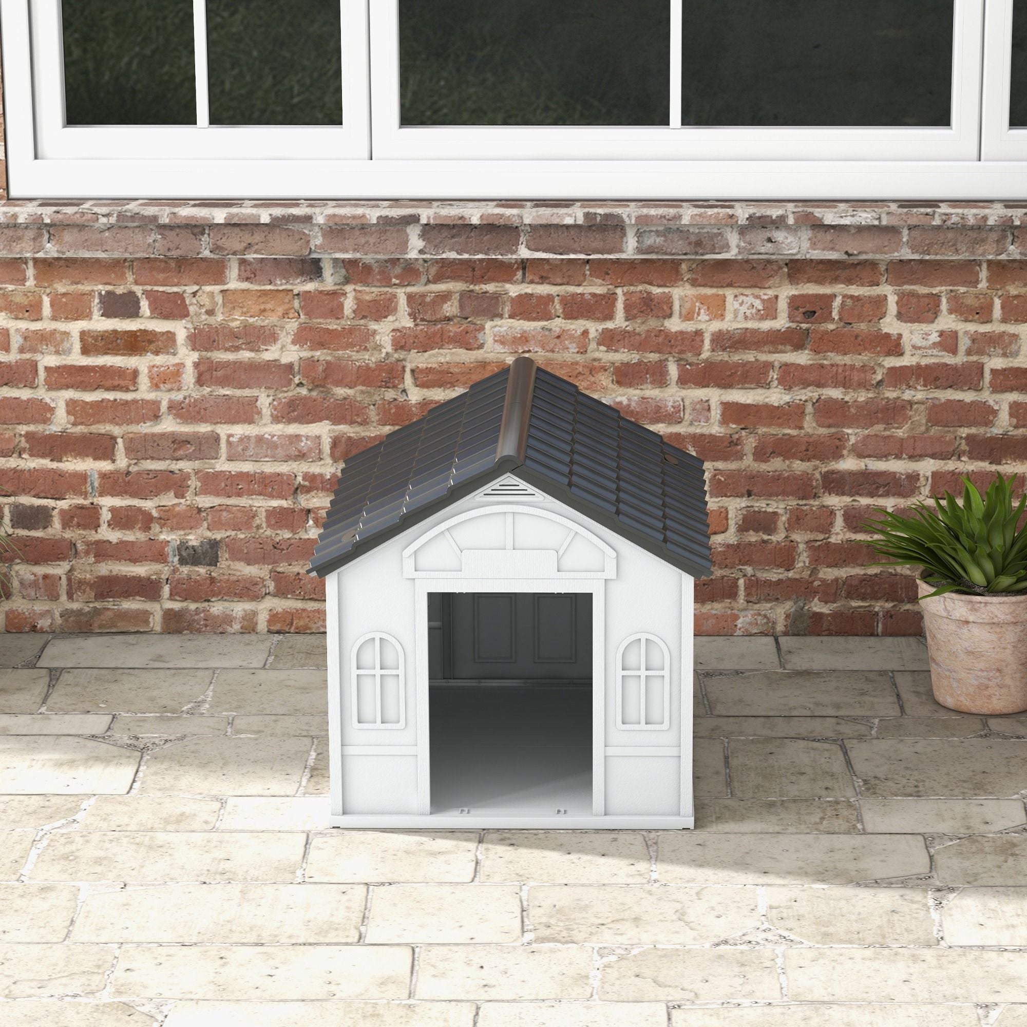 All-Weather Water-Resistant Dog House with Cute Window & Easy Assembly