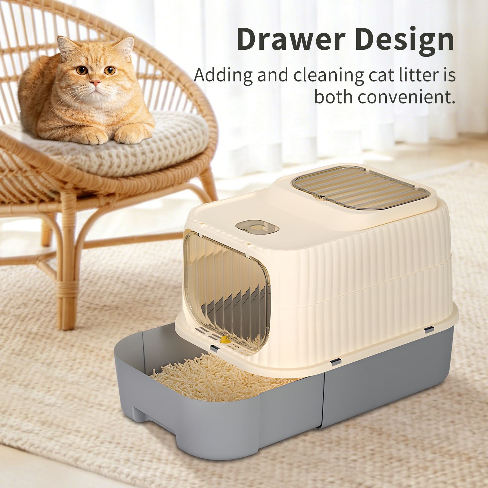 Modern, Splash-Proof Cat Litter Box with Easy-Clean Drawer