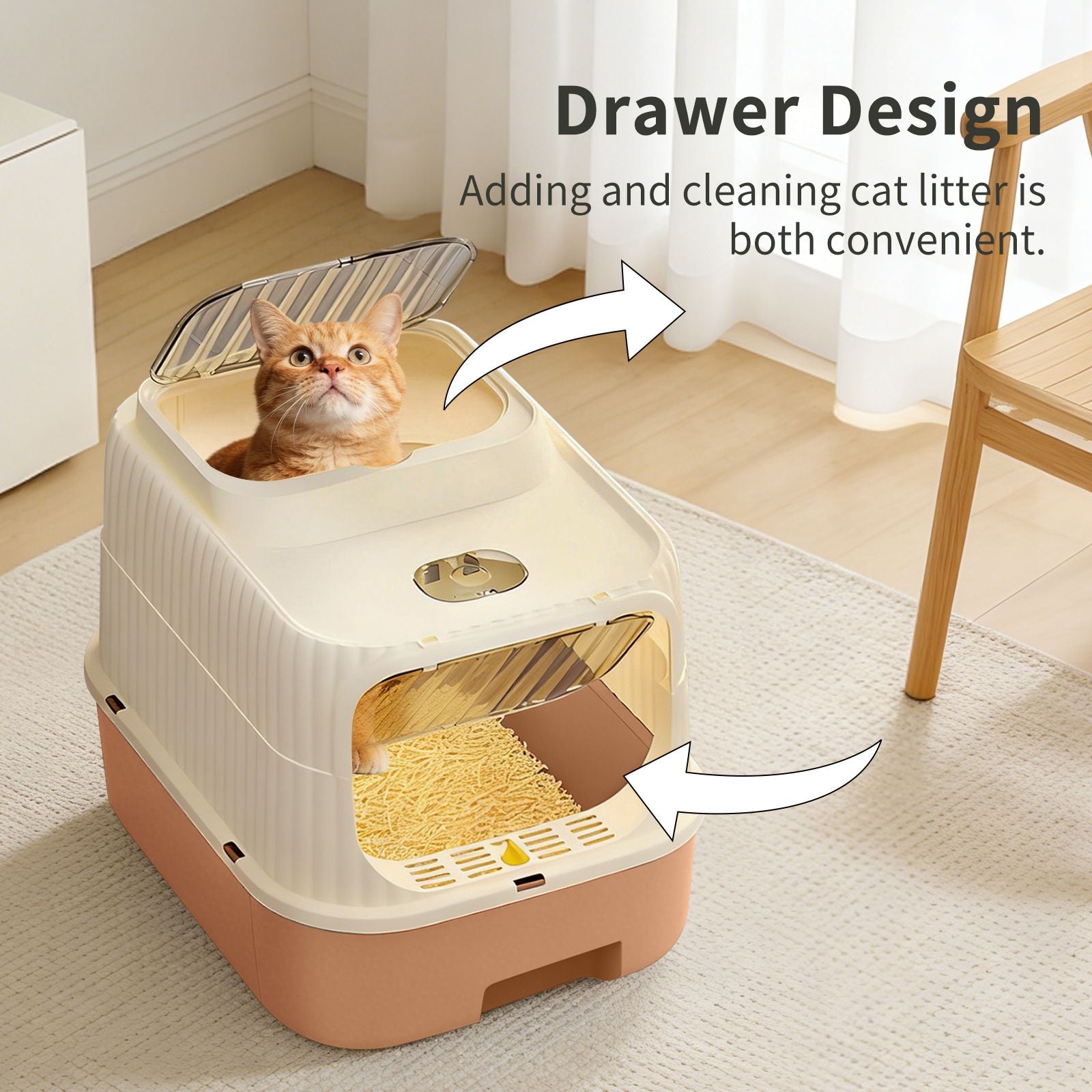 Modern, Splash-Proof Cat Litter Box with Easy-Clean Drawer