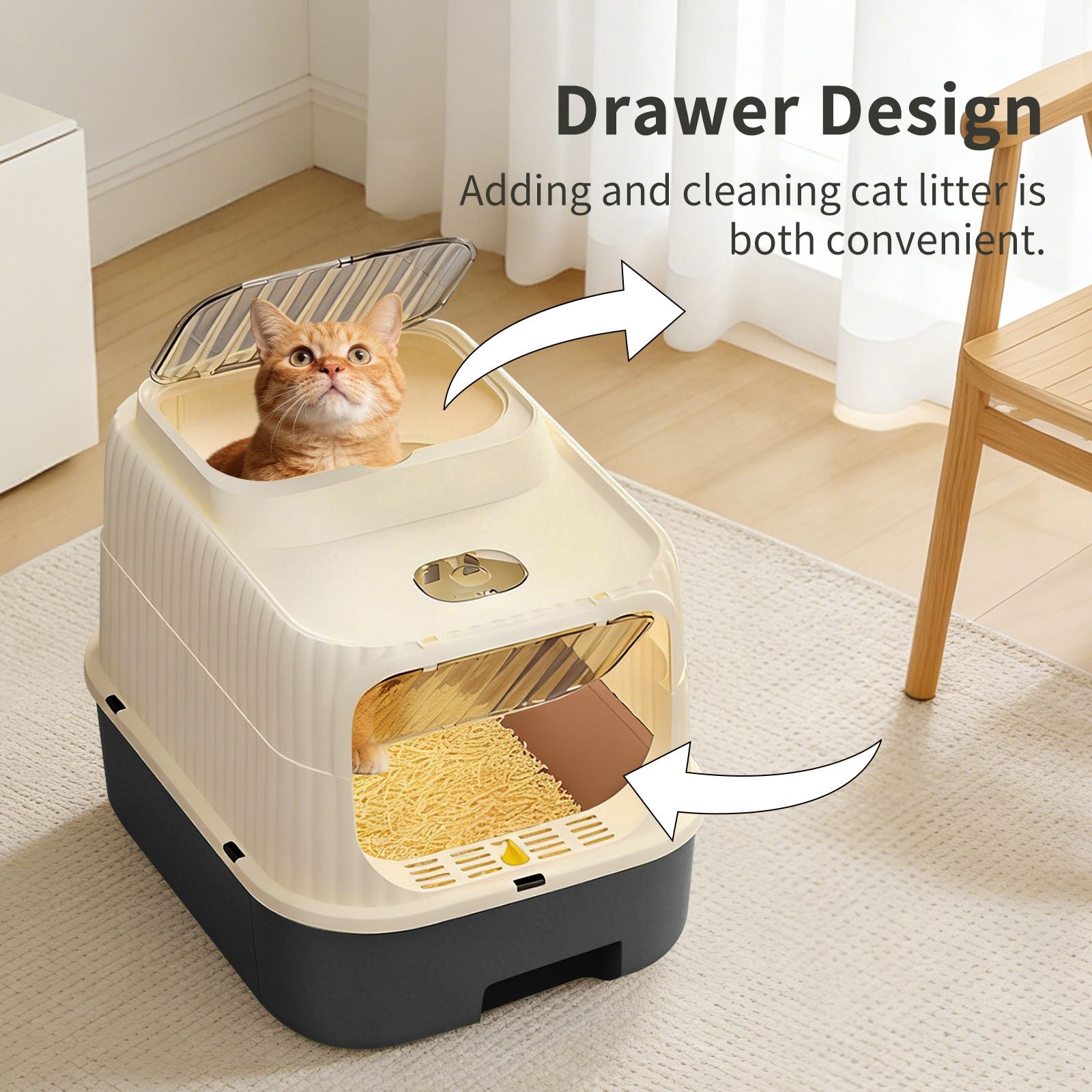 Modern, Splash-Proof Cat Litter Box with Easy-Clean Drawer