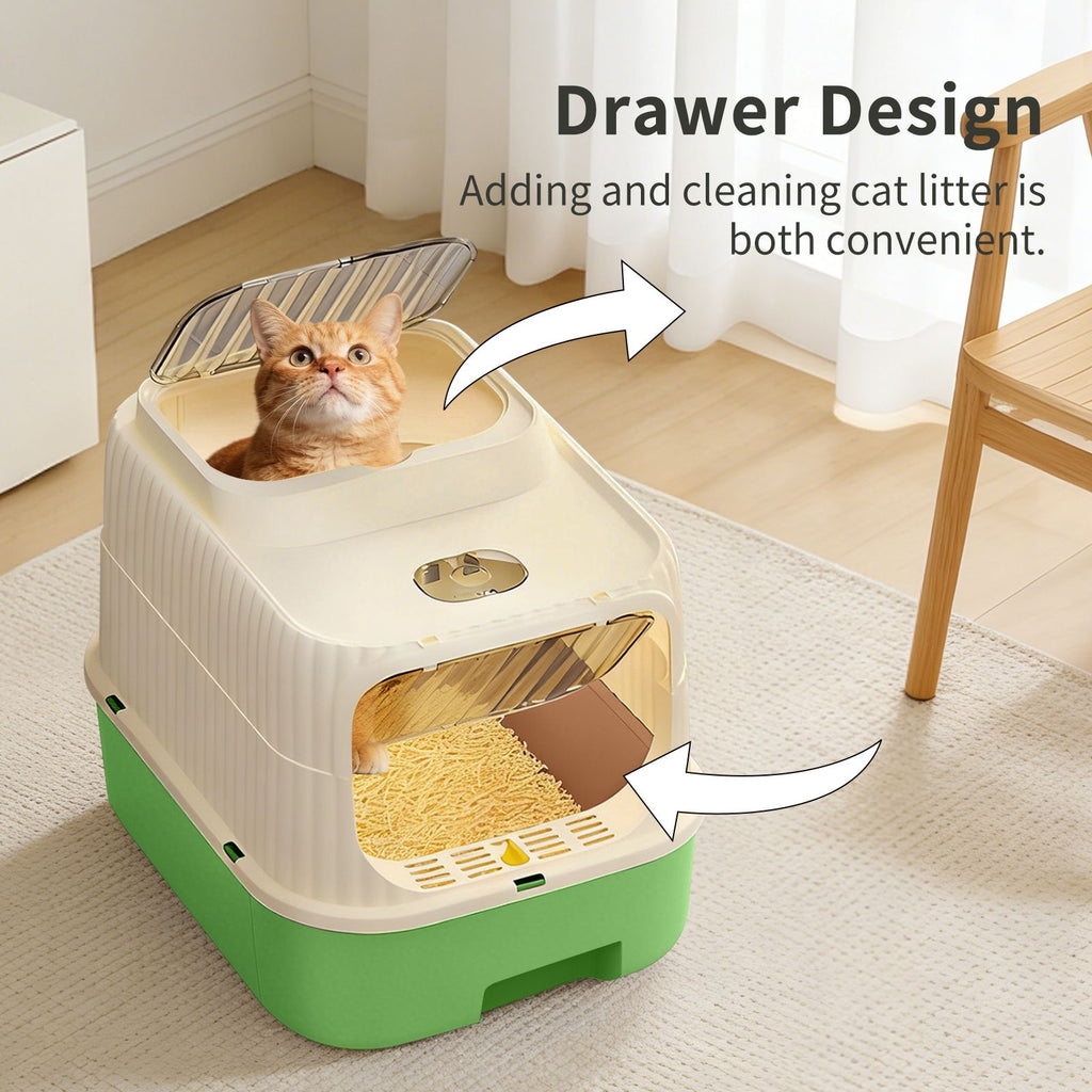 Modern, Splash-Proof Cat Litter Box with Easy-Clean Drawer