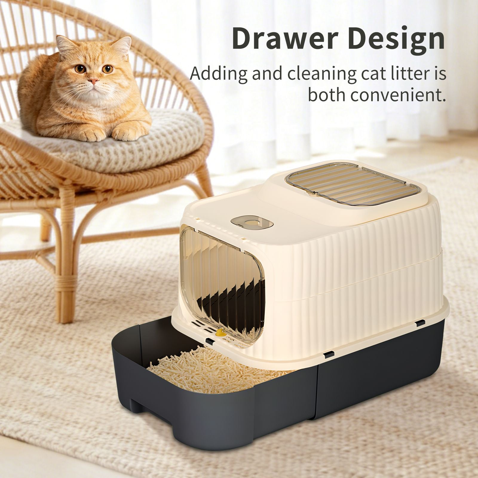 Modern, Splash-Proof Cat Litter Box with Easy-Clean Drawer