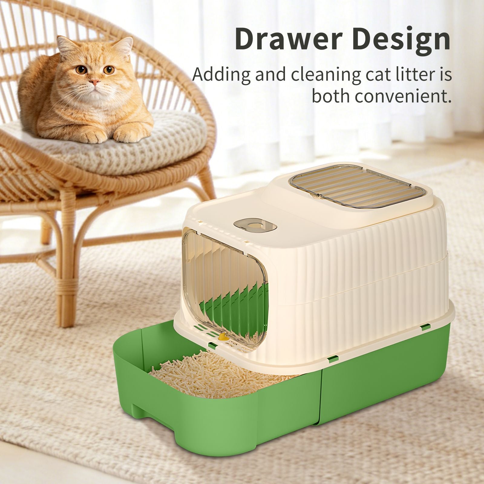 Modern, Splash-Proof Cat Litter Box with Easy-Clean Drawer