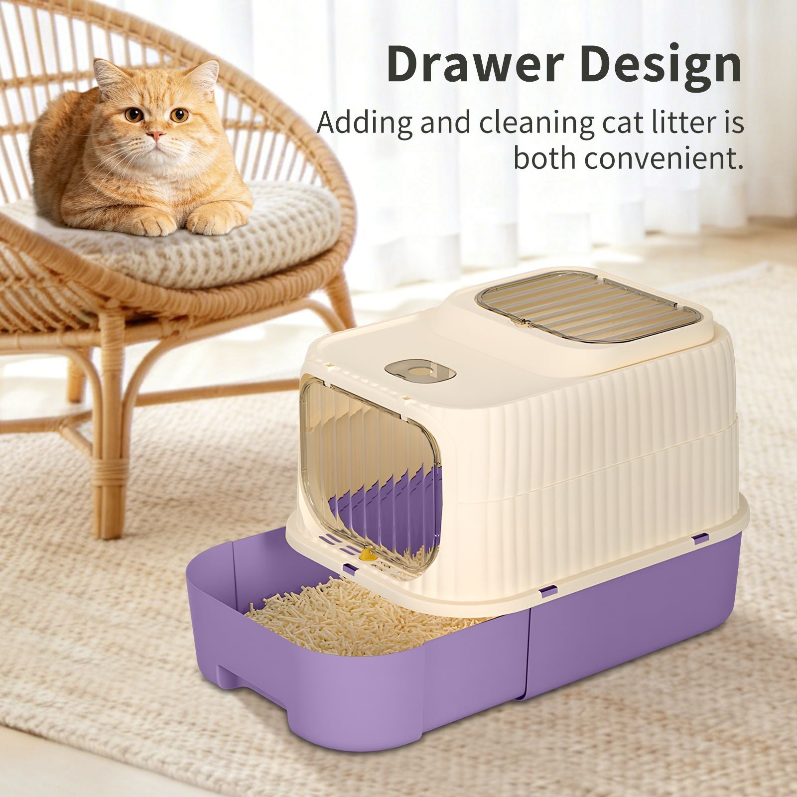 Modern, Splash-Proof Cat Litter Box with Easy-Clean Drawer