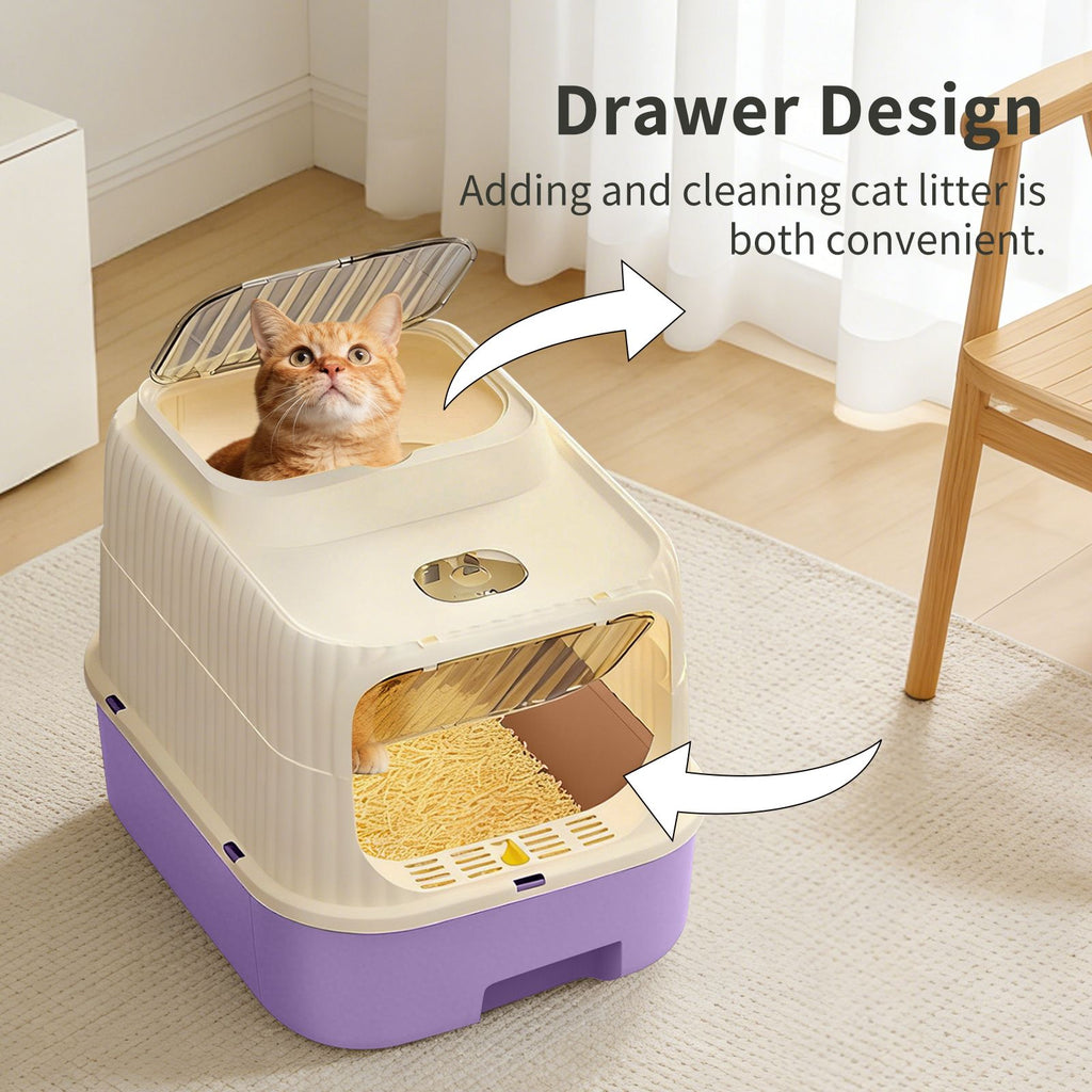 Modern, Splash-Proof Cat Litter Box with Easy-Clean Drawer