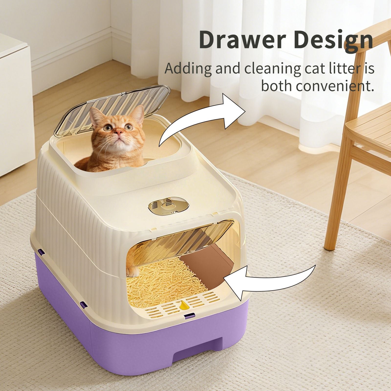 Modern, Splash-Proof Cat Litter Box with Easy-Clean Drawer