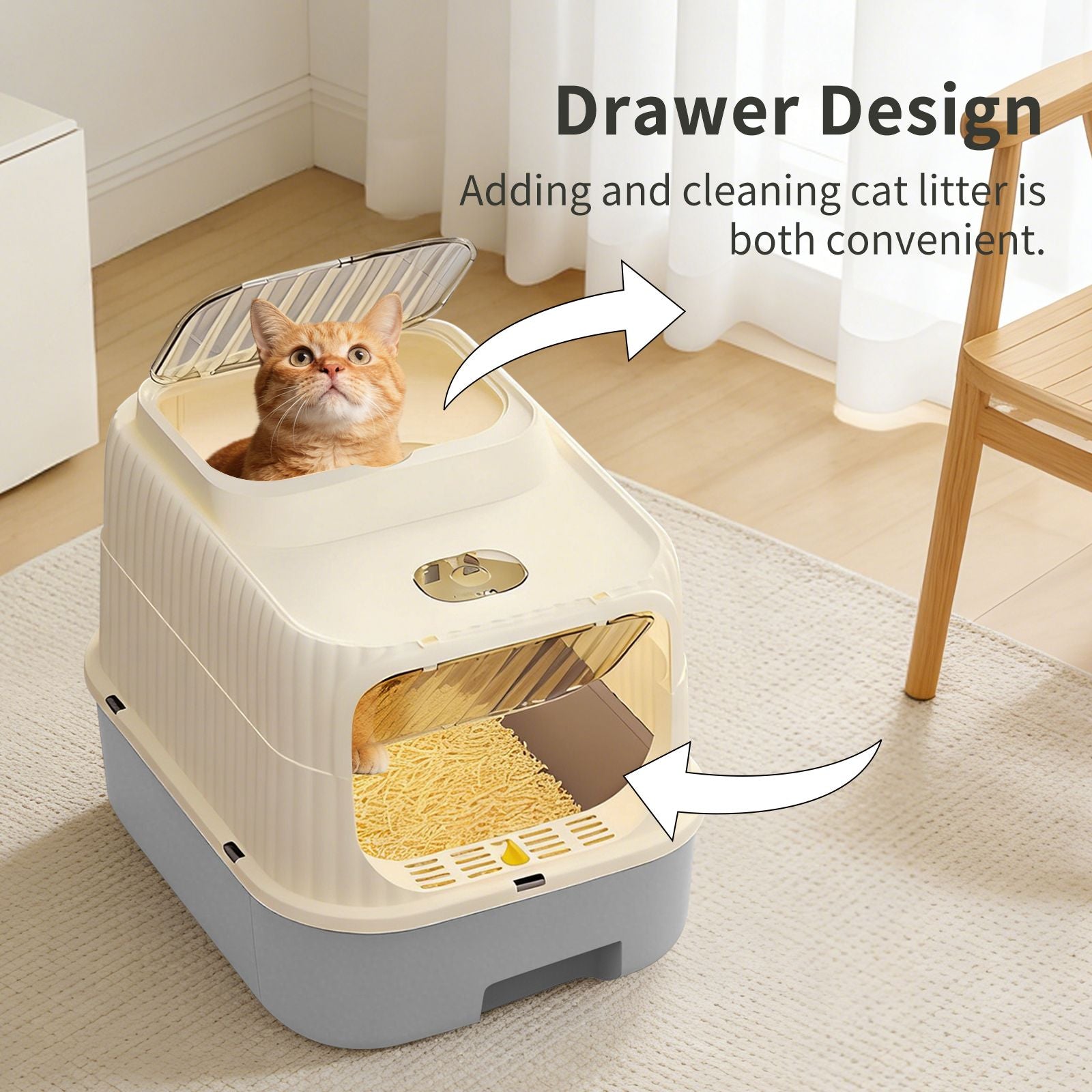Modern, Splash-Proof Cat Litter Box with Easy-Clean Drawer