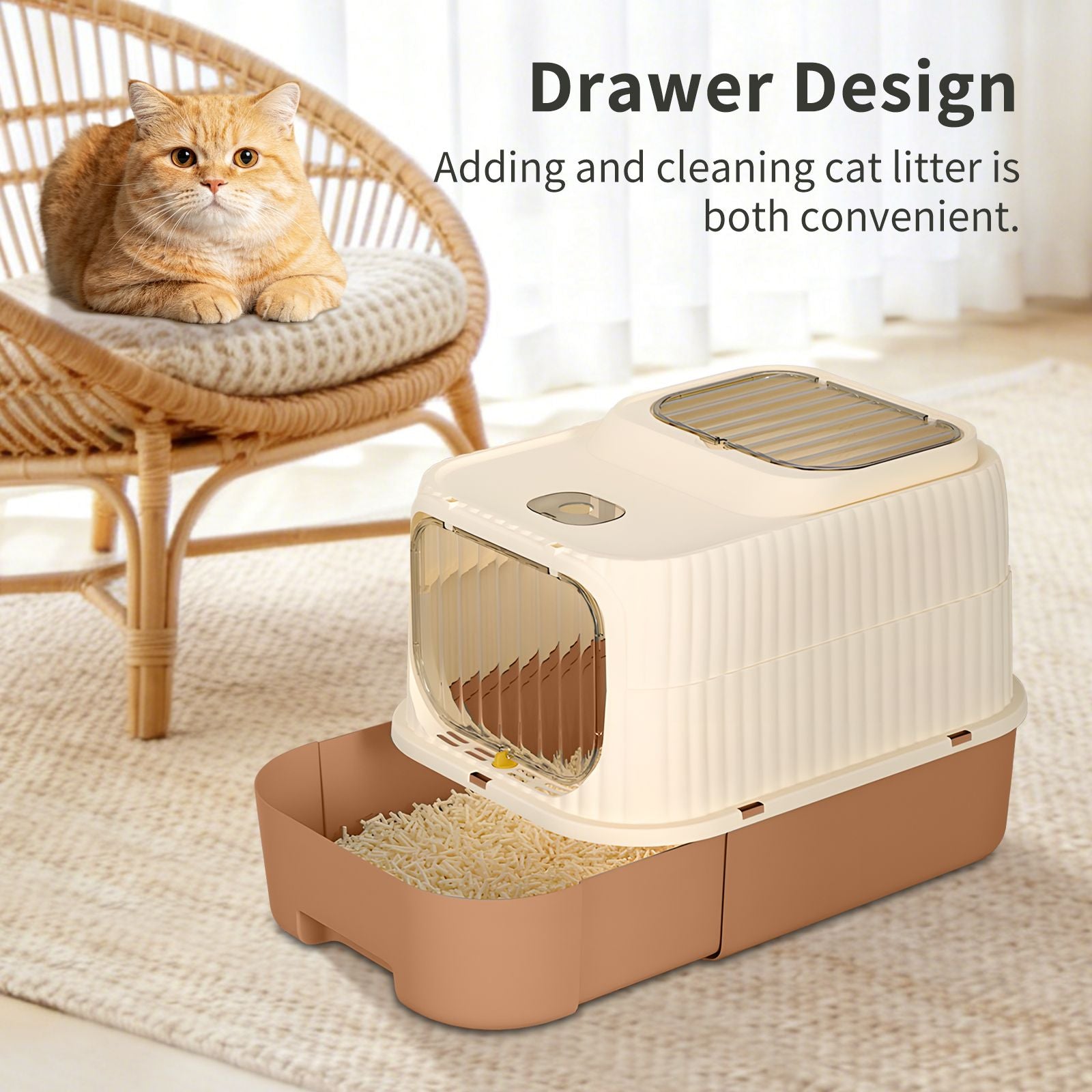 Modern, Splash-Proof Cat Litter Box with Easy-Clean Drawer