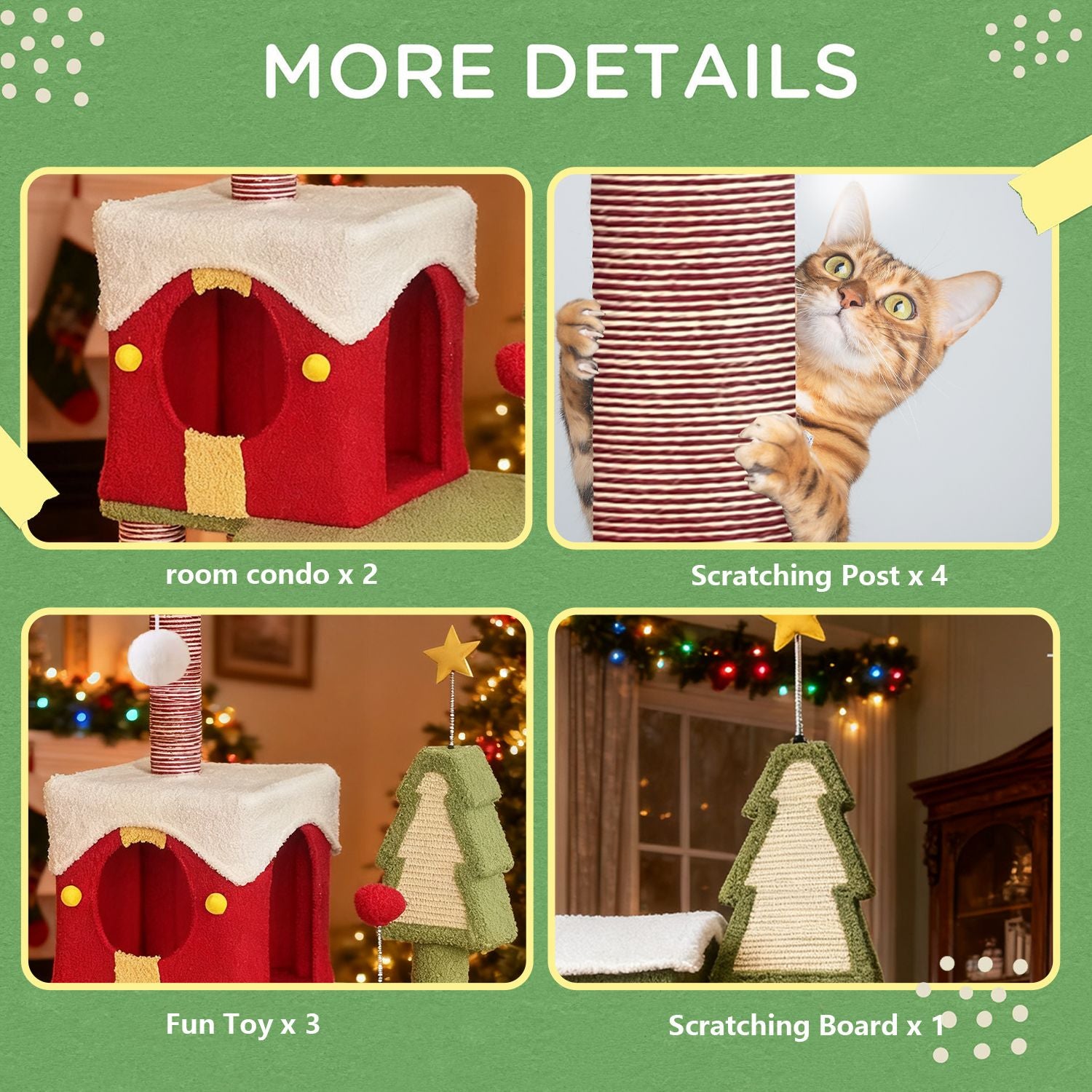 54- Multi-Level Christmas Cat Tree with Spacious Condos